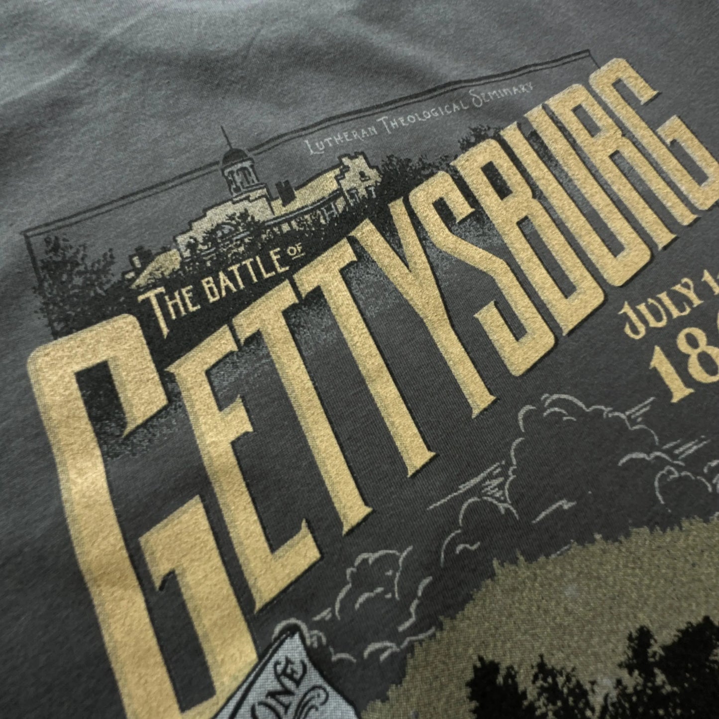 Close-up of the back of "The Battle of Gettysburg" Shirt from The History List Store.
