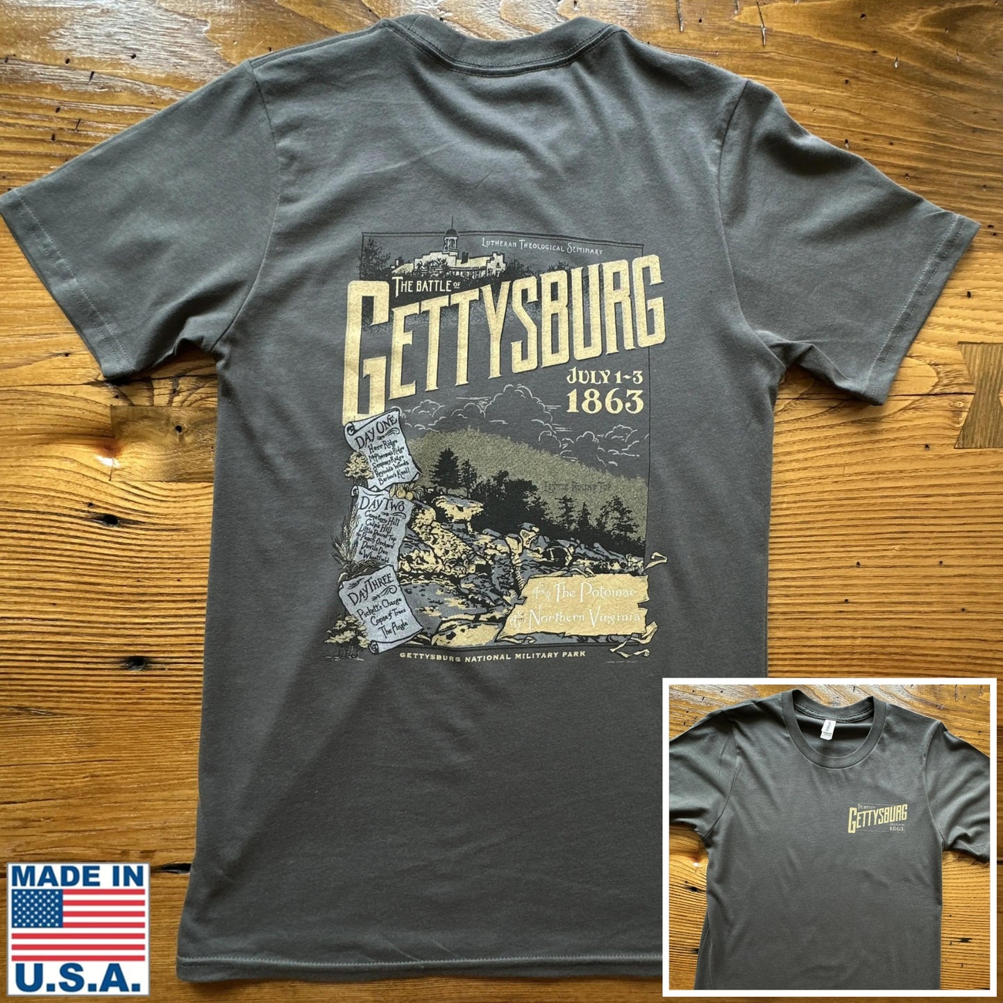 Grey "The Battle of Gettysburg" Shirt from The History List Store.