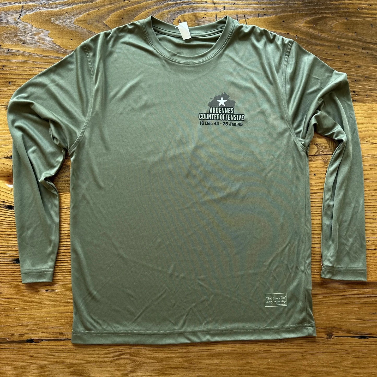 Front of The Battle of the Bulge moisture-wicking UV shirt from The History List store