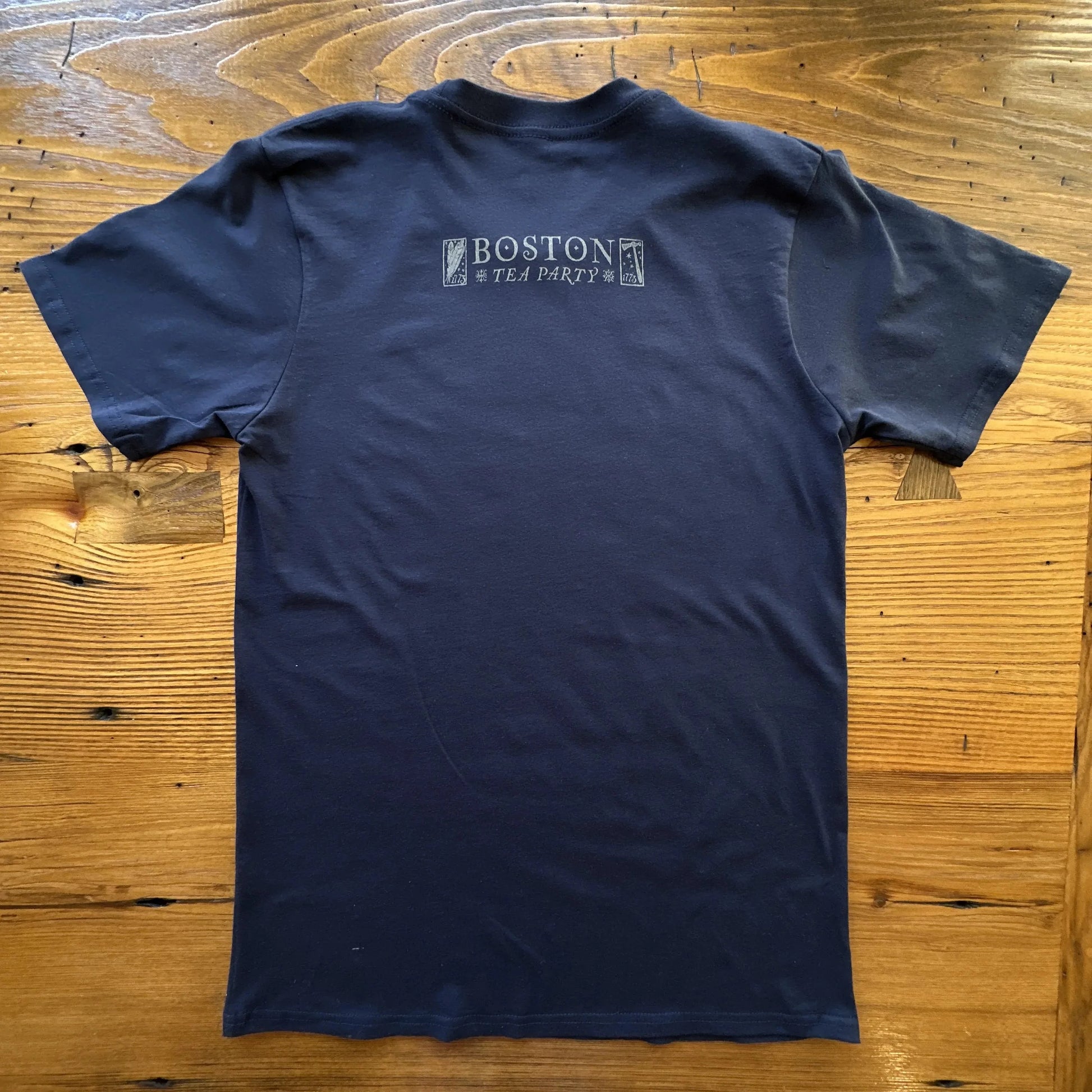 Back of Boston Tea Party 250th Anniversary Shirt Made in America  —  100% Organic Cotton from The History List store