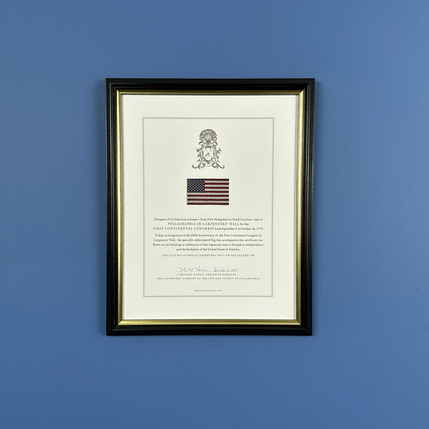 250th Anniversary First Continental Congress Flag flown on Carpenters’ Hall