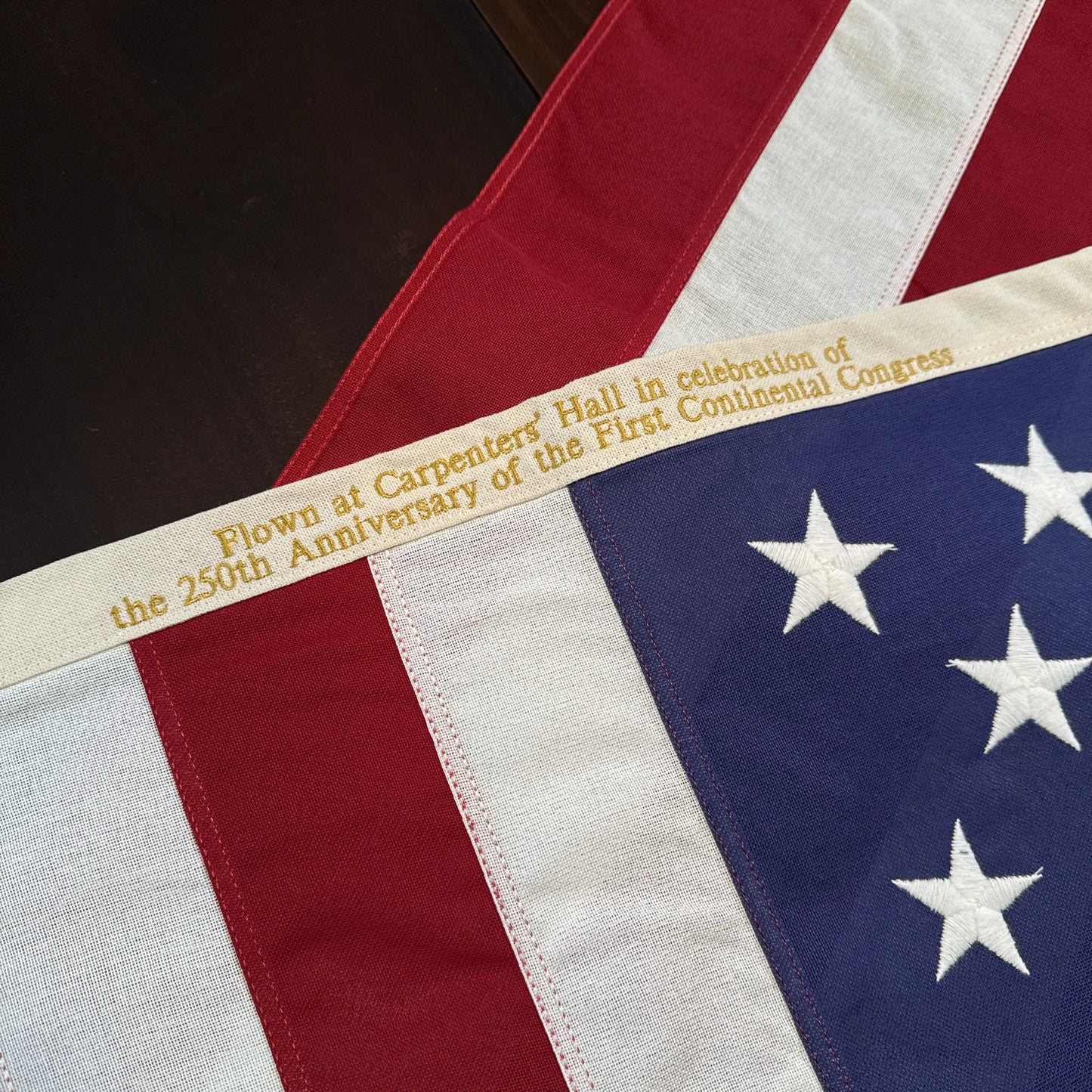 250th Anniversary First Continental Congress Flag flown on Carpenters’ Hall