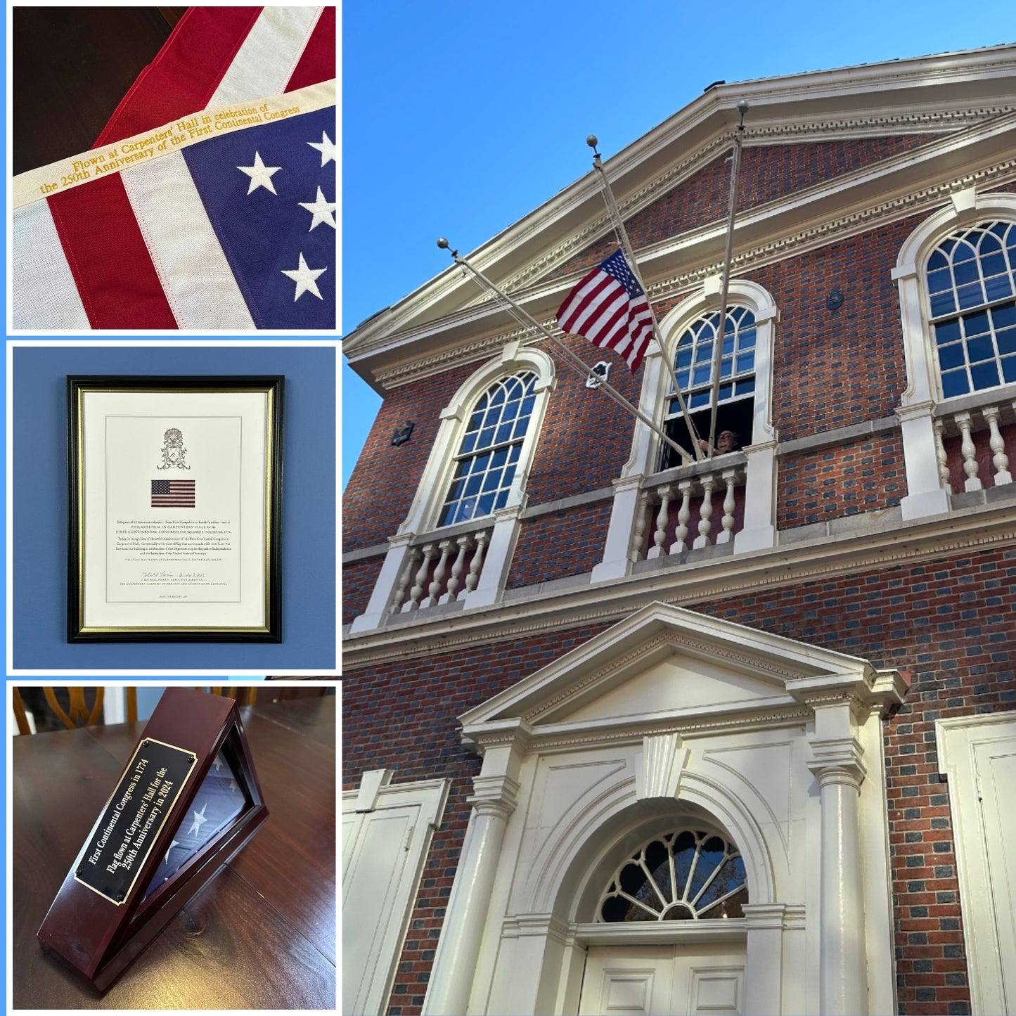 250th Anniversary First Continental Congress Flag flown on Carpenters’ Hall