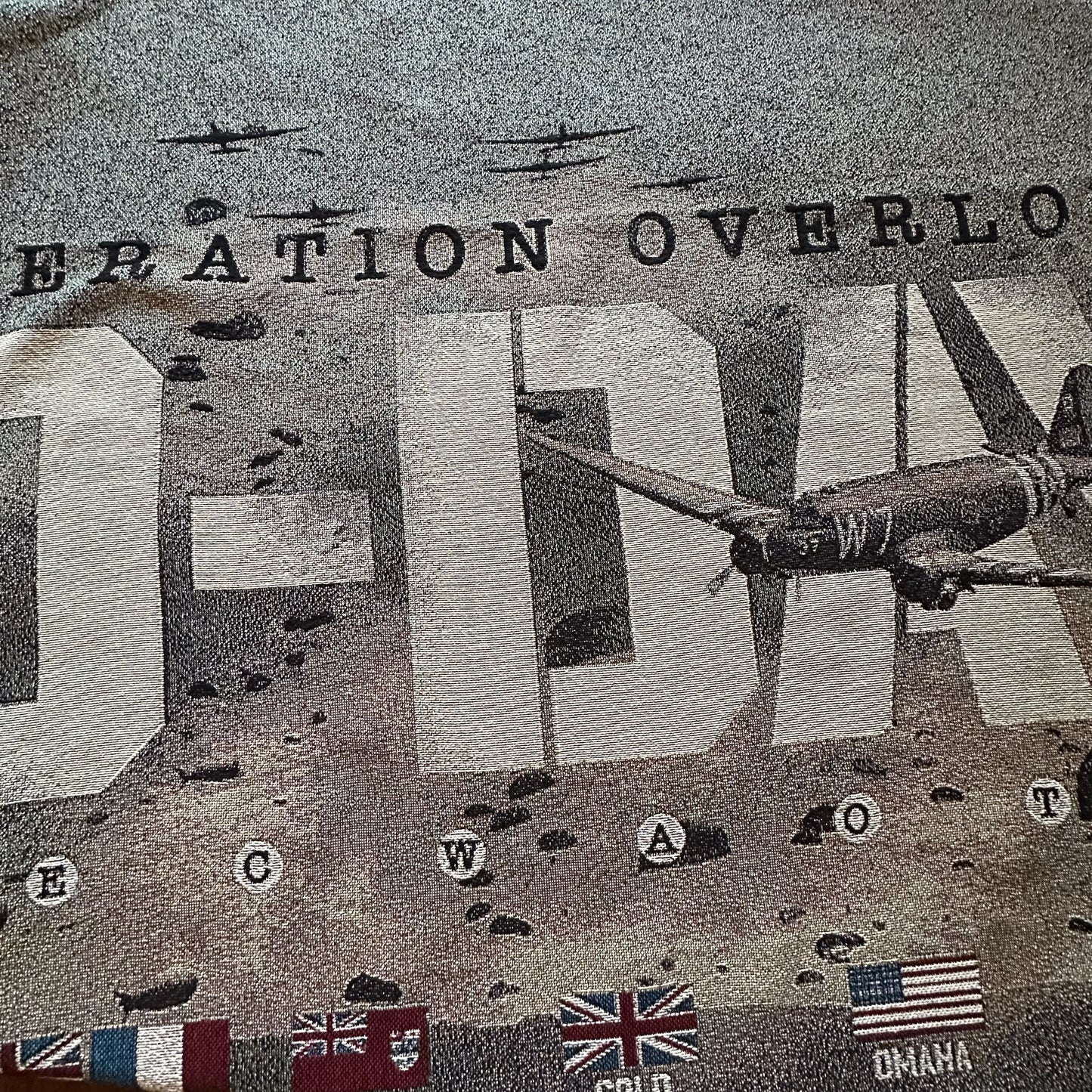 Close-up of the D-Day Operation Overlord Woven Blanket — Made in America from The History List store
