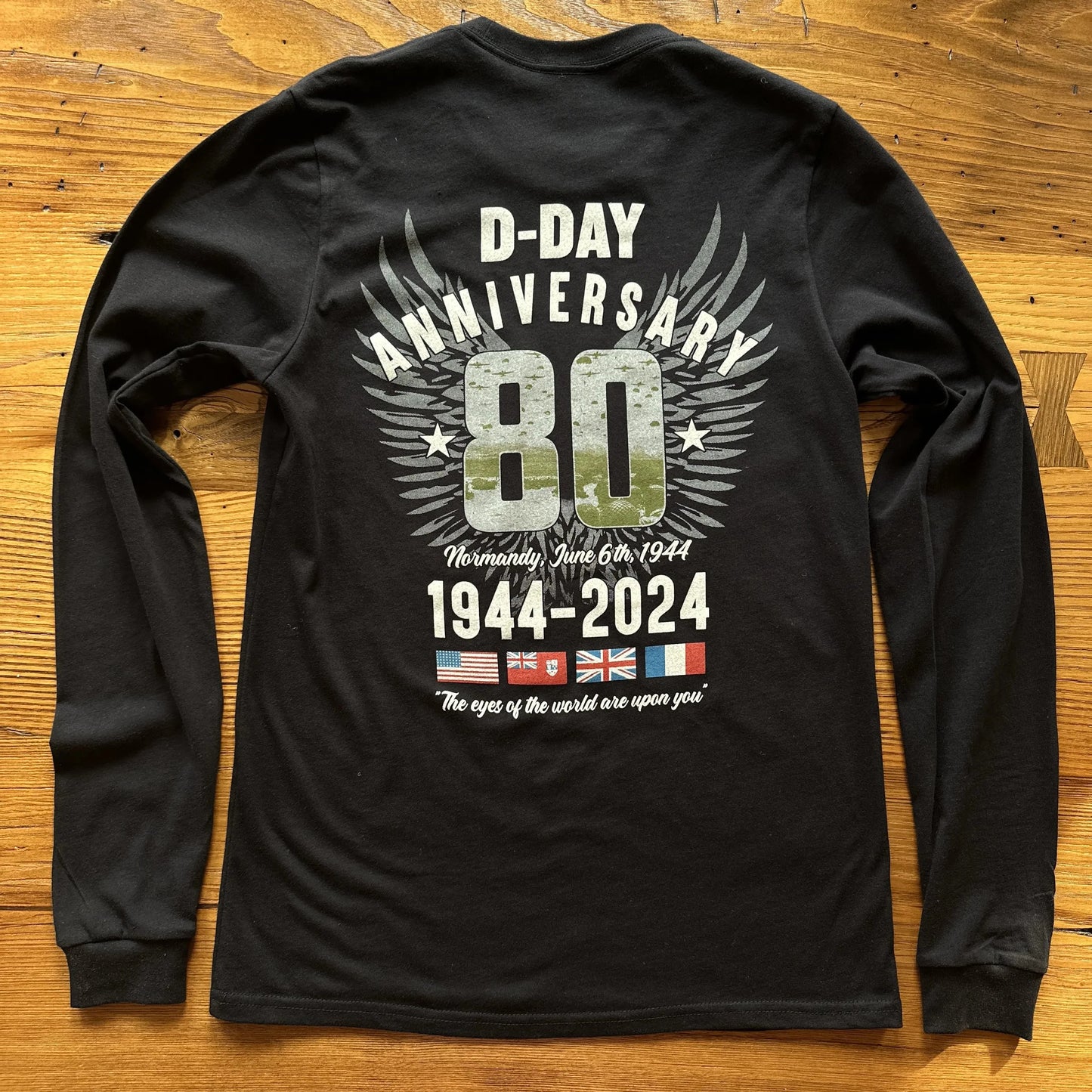 Close-up of the Back of Black D-Day 80th Anniversary Long-sleeved shirt from The History List store