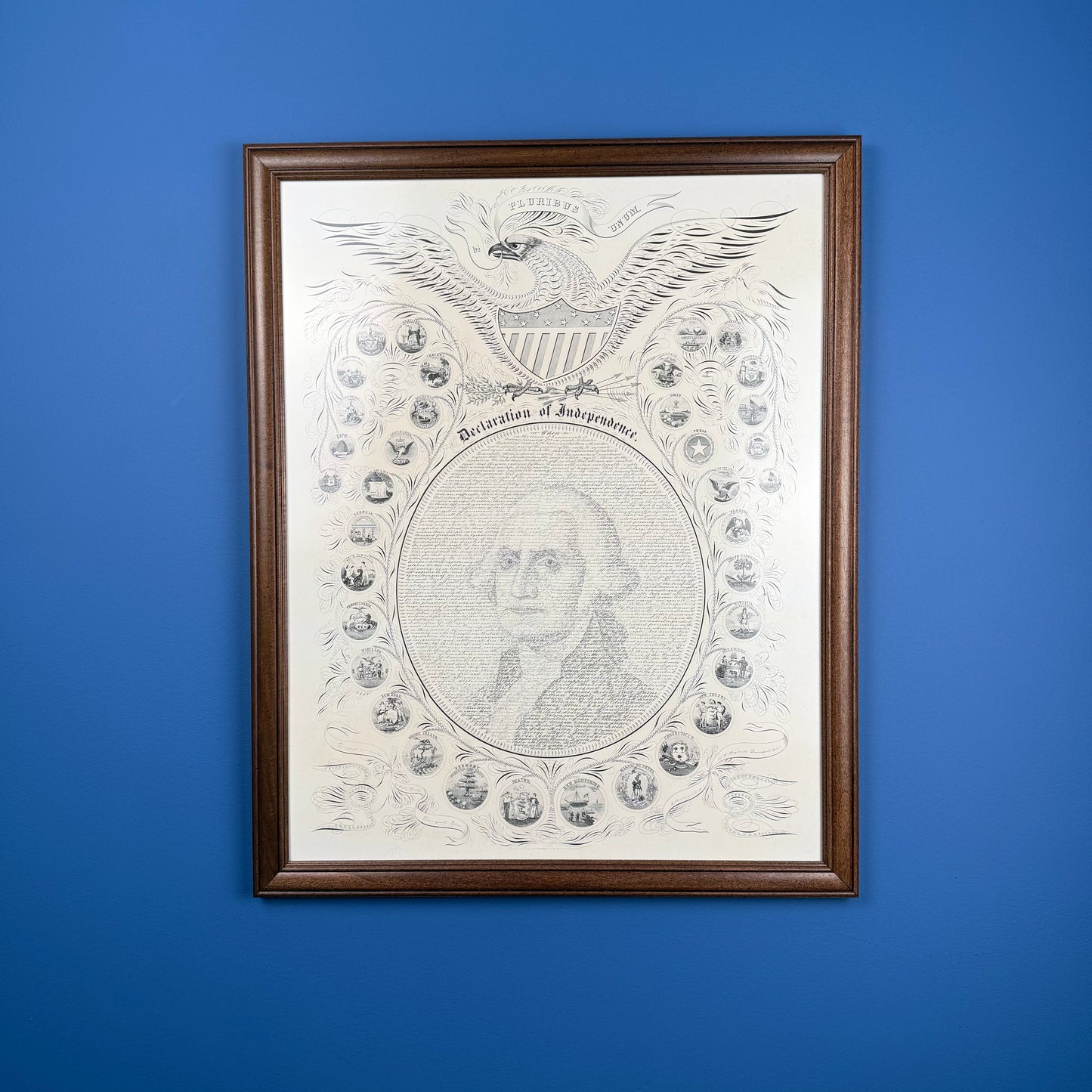 "Declaration of Independence" Calligraphy of George Washington with the seals of 16 states — Archival print — Available framed or unframed