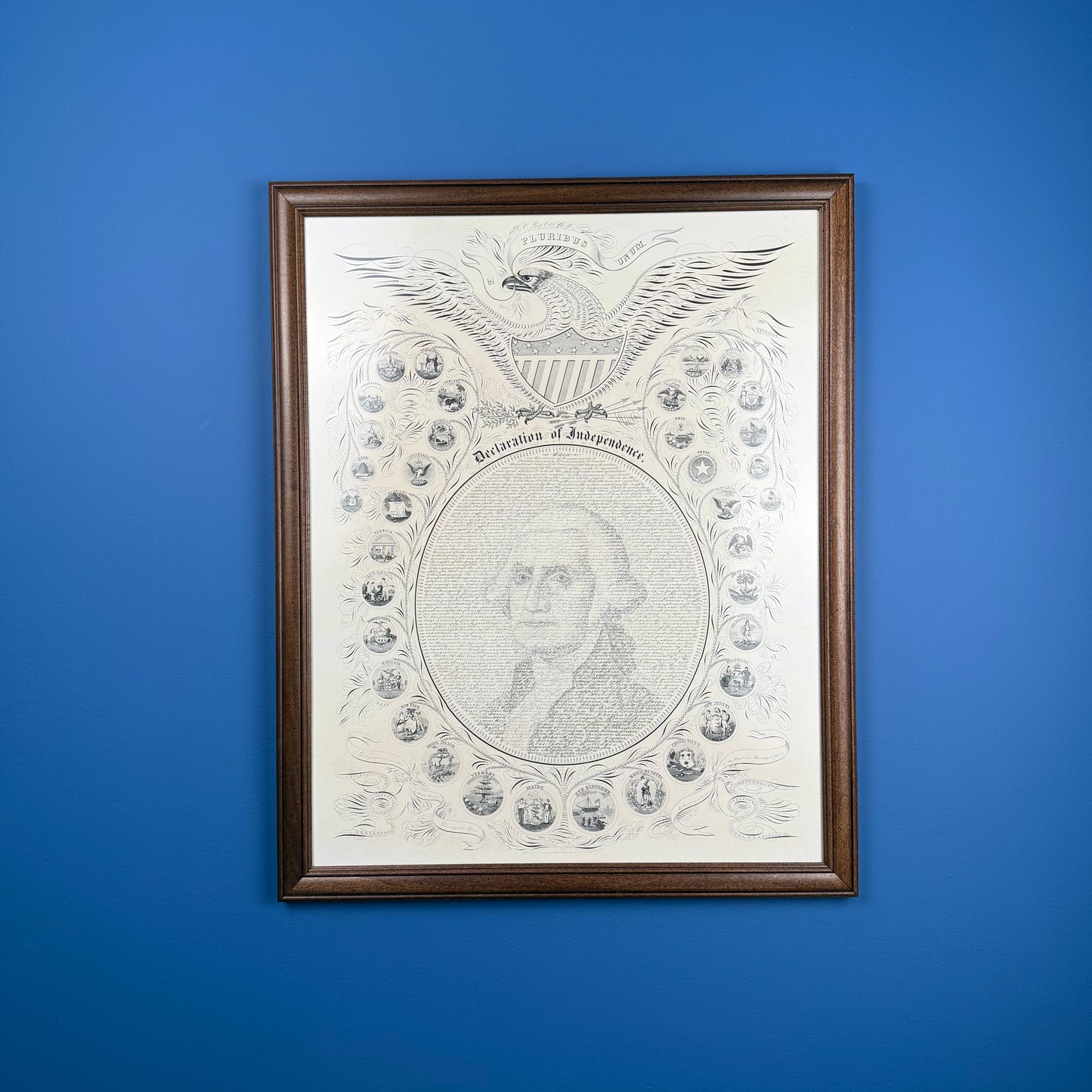 "Declaration of Independence" Calligraphy of George Washington with the seals of 16 states — Archival print — Available framed or unframed