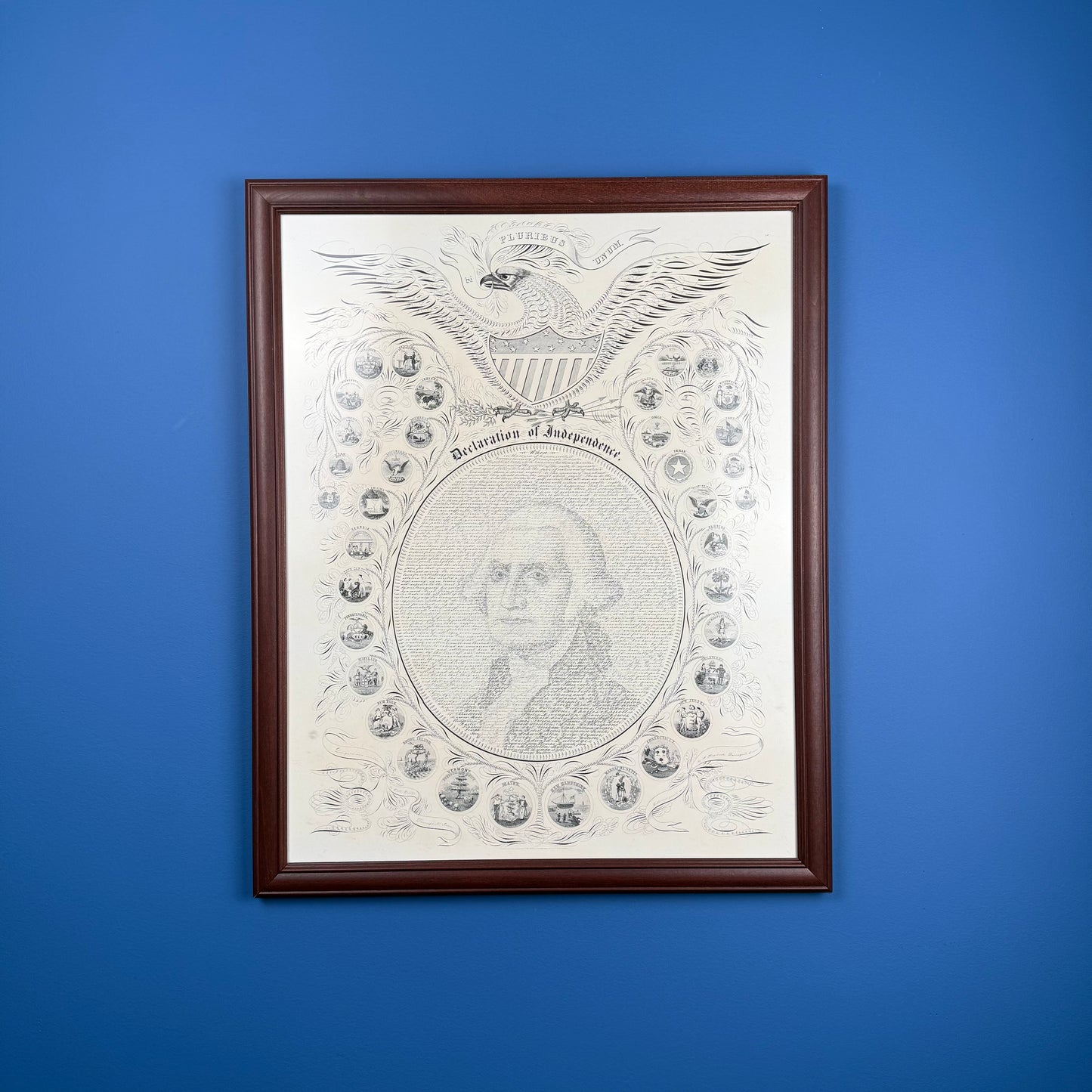 "Declaration of Independence" Calligraphy of George Washington with the seals of 16 states — Archival print — Available framed or unframed