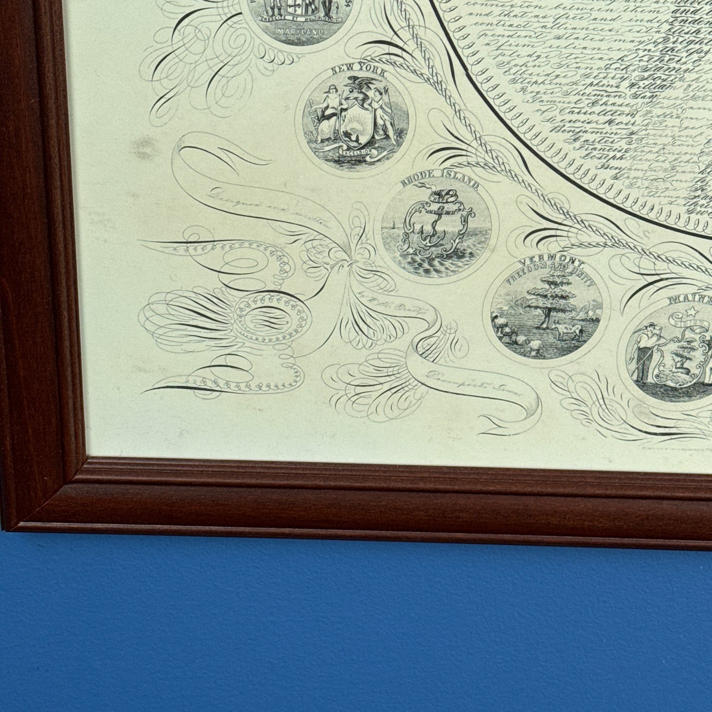 "Declaration of Independence" Calligraphy of George Washington with the seals of 16 states — Archival print — Available framed or unframed