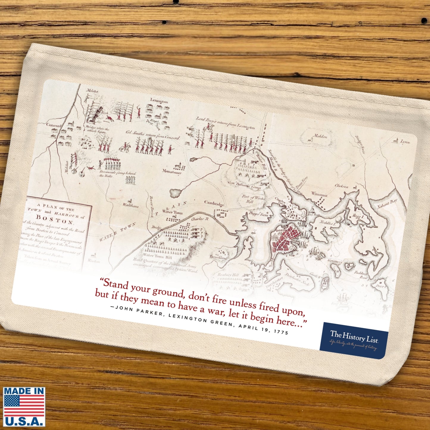 1775 map with Battle of Lexington and Concord and Battle of Bunker Hill — Large Zipper Bag