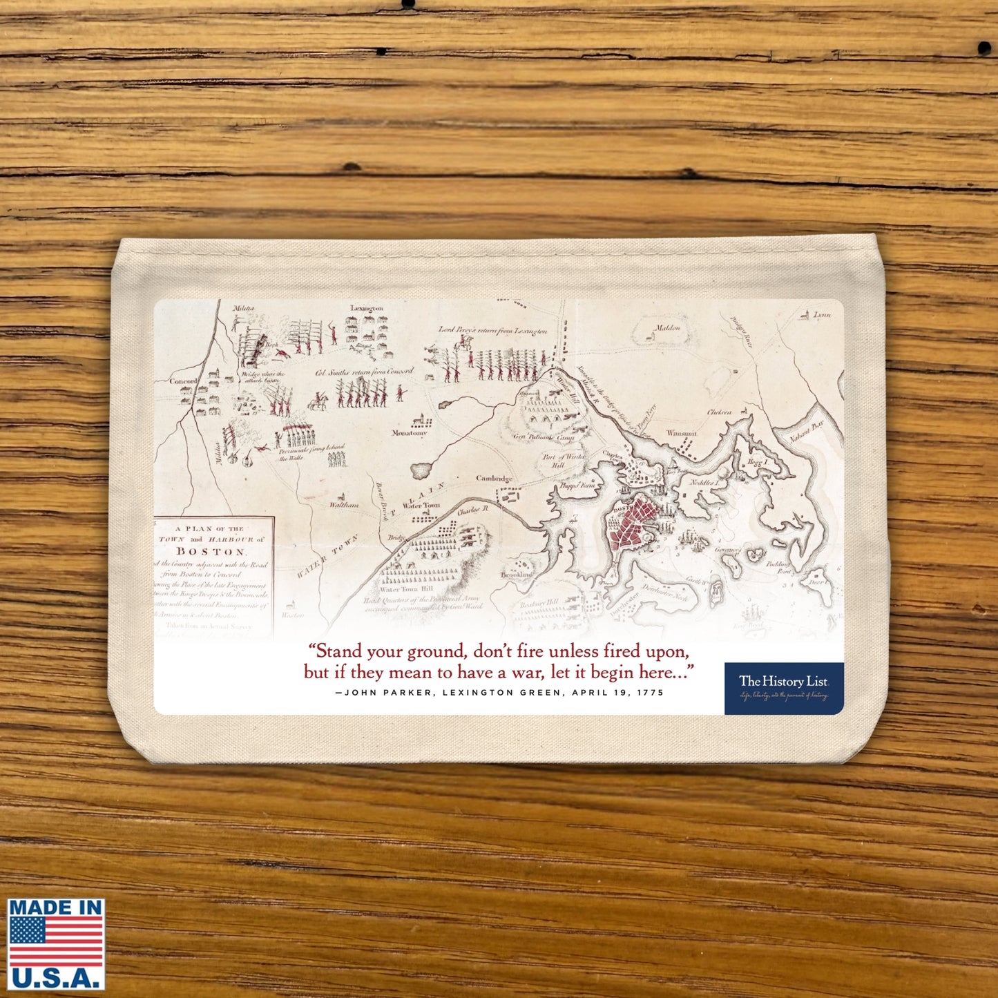 1775 map with Battle of Lexington and Concord and Battle of Bunker Hill — Large Zipper Bag