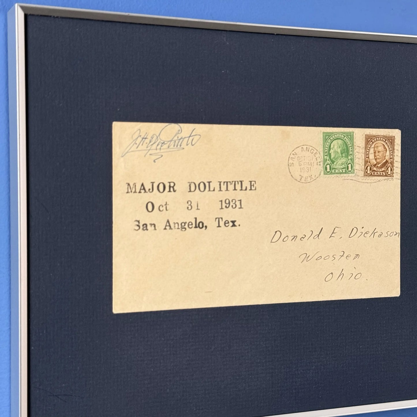 Envelope signed by Major James Harold Doolittle — Framed