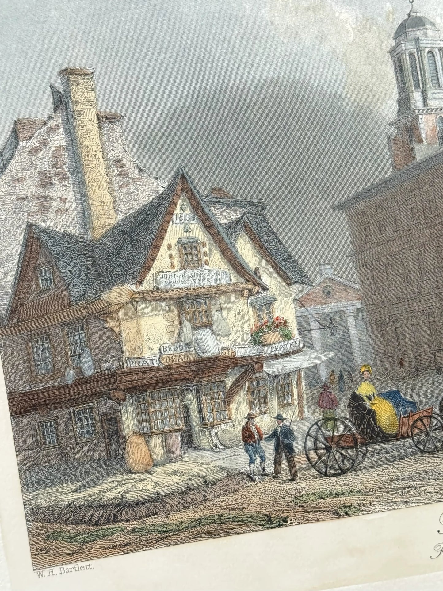 The merchants discussing in the Restrike of hand-colored engraving of Faneuil Hall (19th century) from The History List store
