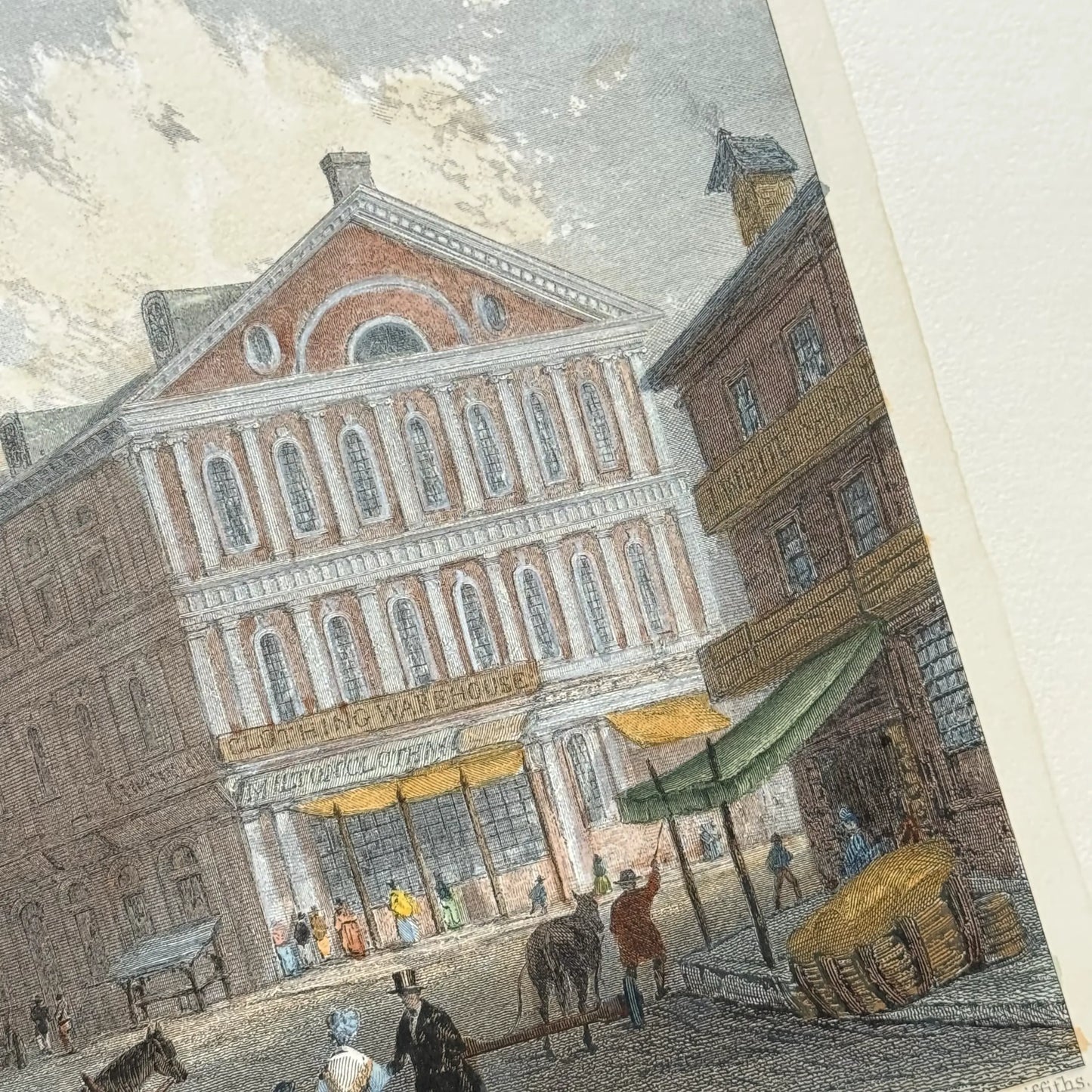 The building details in the Restrike of hand-colored engraving of Faneuil Hall (19th century) from The History List store
