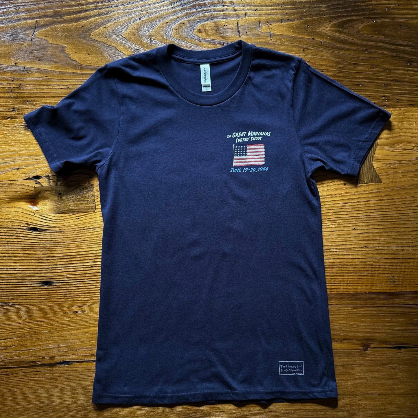 Front of The Great Maraianas Turkey Shoot Crewneck Shirt from The History List store