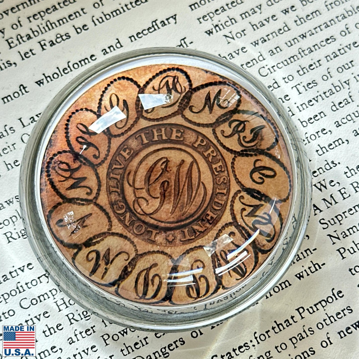 Linked states design in the Washington Inaugural Button Glass Paperweights — Four designs — All Made in America from The History List store