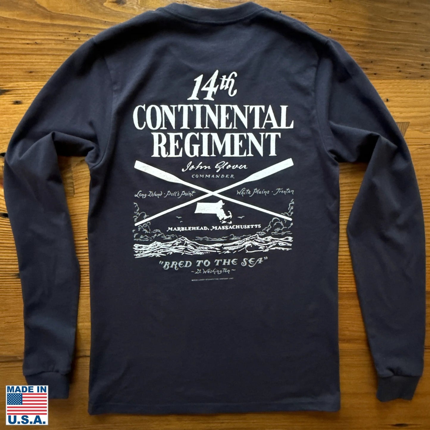 Back of the "Glover's Company — 14th Regiment" Made in America Long-sleeved Shirt from The History List Store.