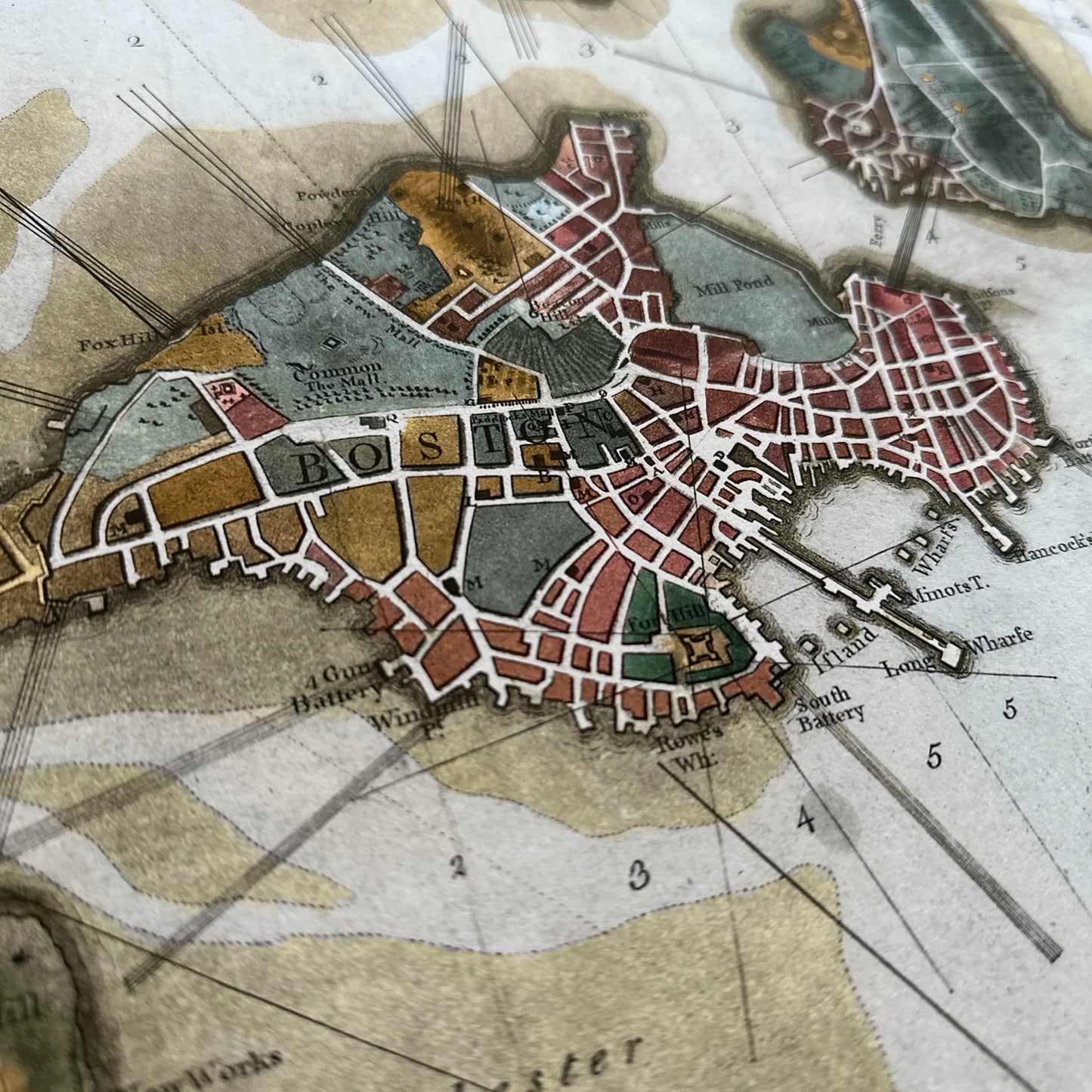 Boston Under Siege: Henry Pelham's Boston 1775-1776 colored aquatint map in an archival, full-sized print