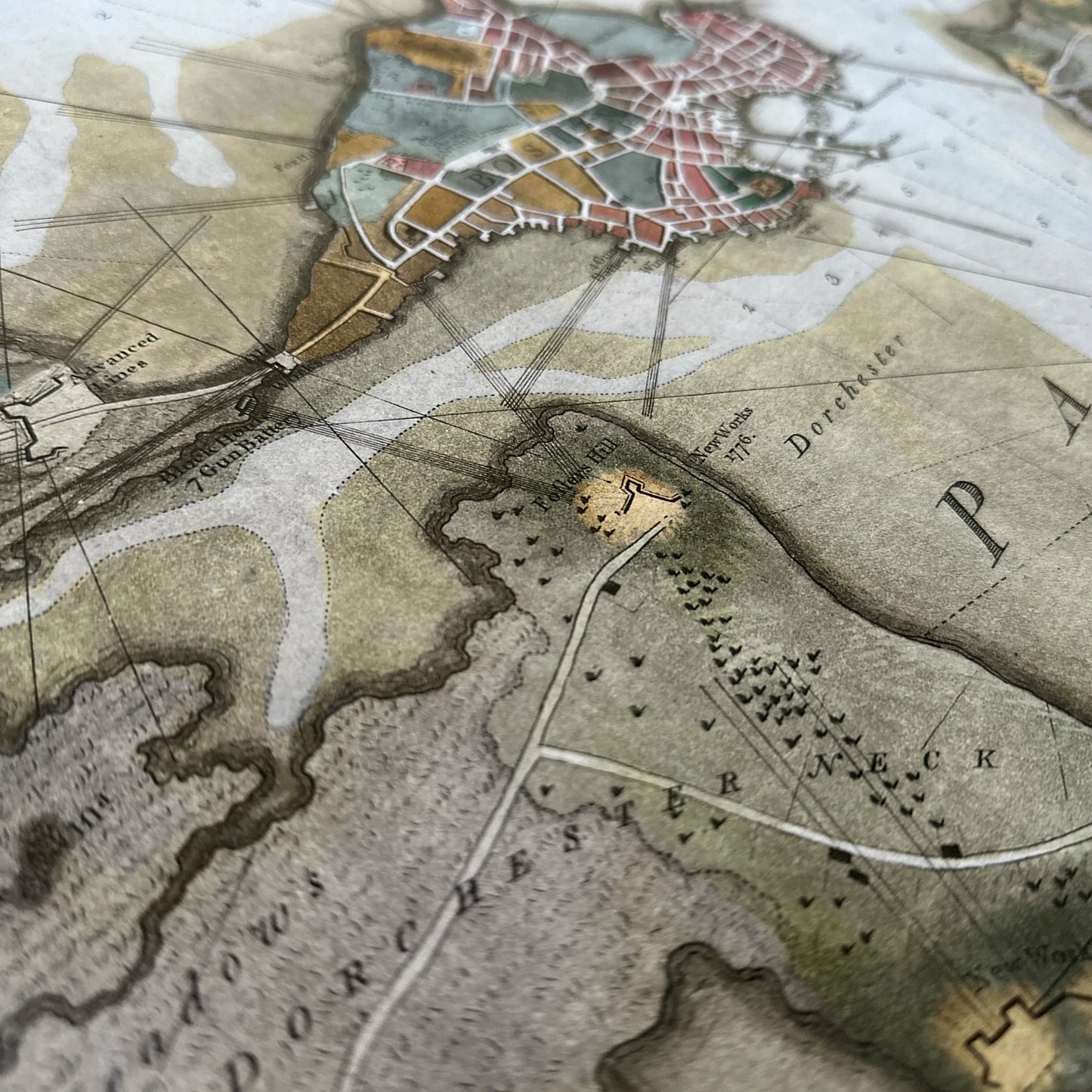 Boston Under Siege: Henry Pelham's Boston 1775-1776 colored aquatint map in an archival, full-sized print