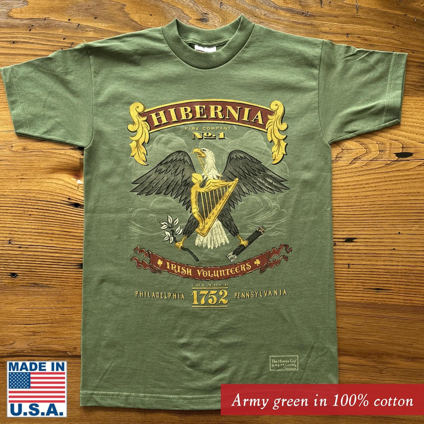 Irish Volunteers - Hibernia Fire Company shirt in Army Green, from The History List Store.