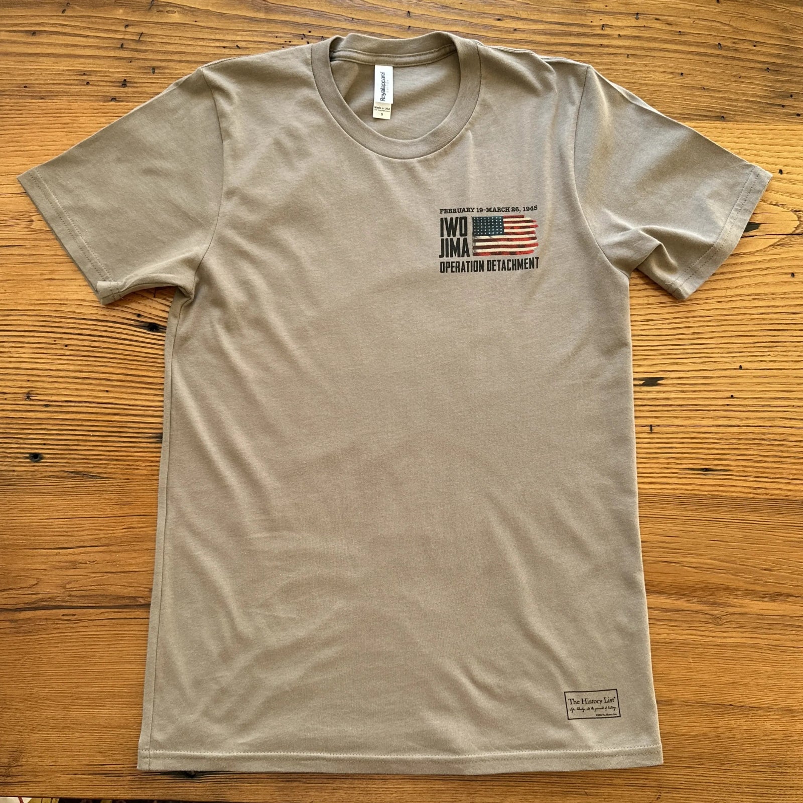 Front view of the Flag raising on Mount Suribachi - 80th Anniversary of the Battle of Iwo Jima Made in America Shirt from The History List Store.