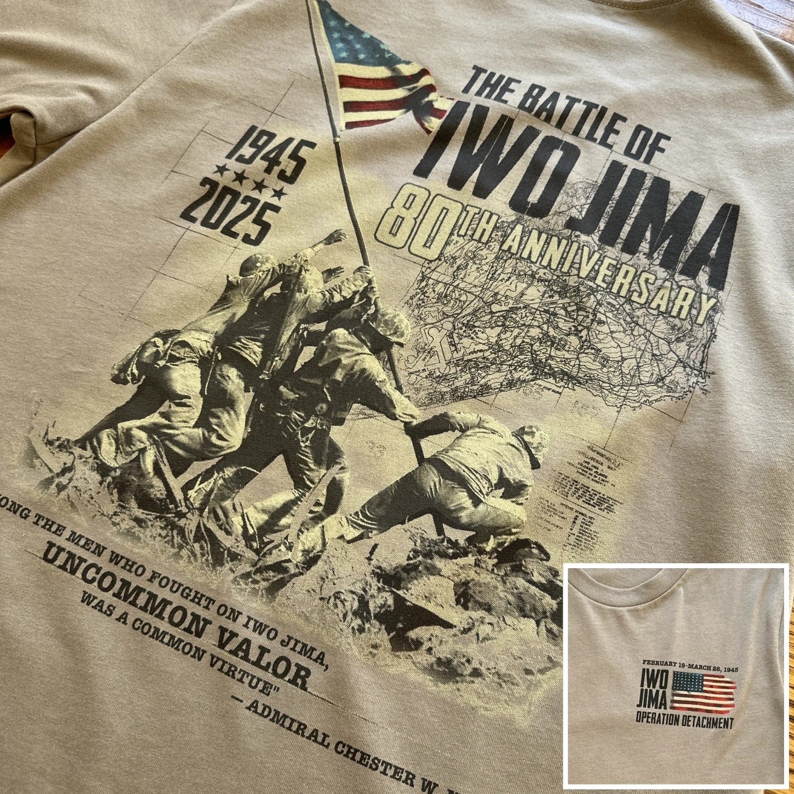 Flag raising on Mount Suribachi - 80th Anniversary of the Battle of Iwo Jima Made in America Shirt from The History List Store.