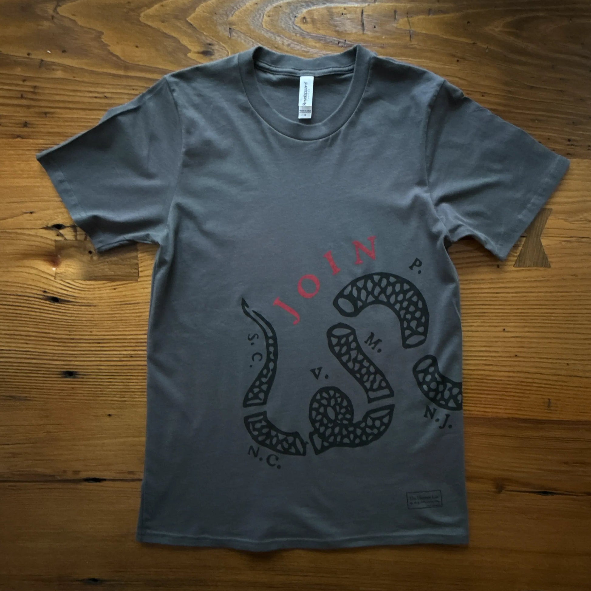 Front of the "Join or Die" Shirt — Made in America from The History List Store.