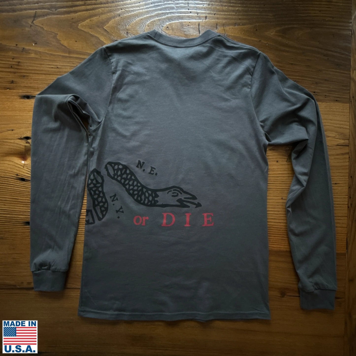 Back of "Join or Die" Made in America Long-sleeved shirt from The History List store