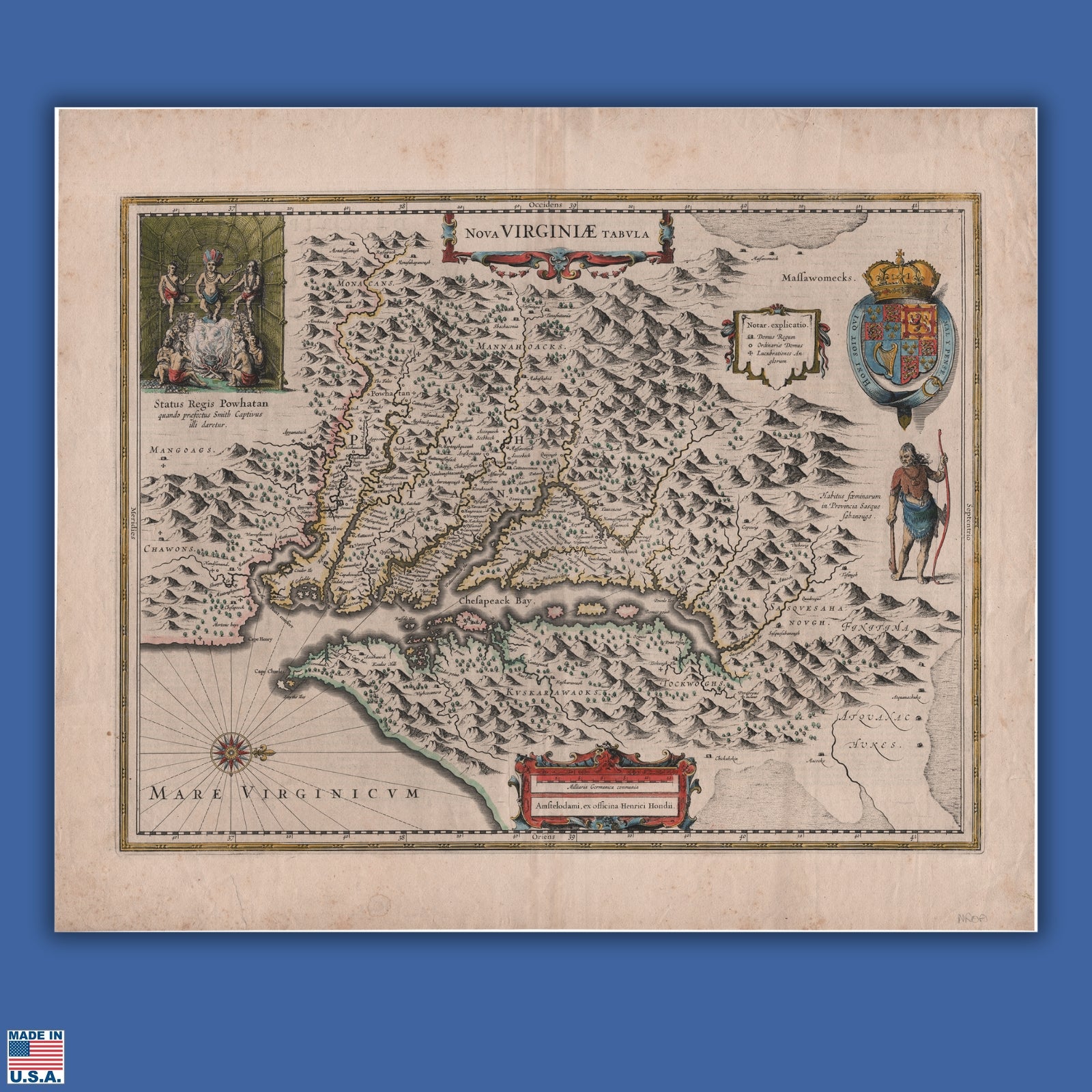 1630s Map of Virginia — Archival print — Nova Virginiae Tabula from The History List store