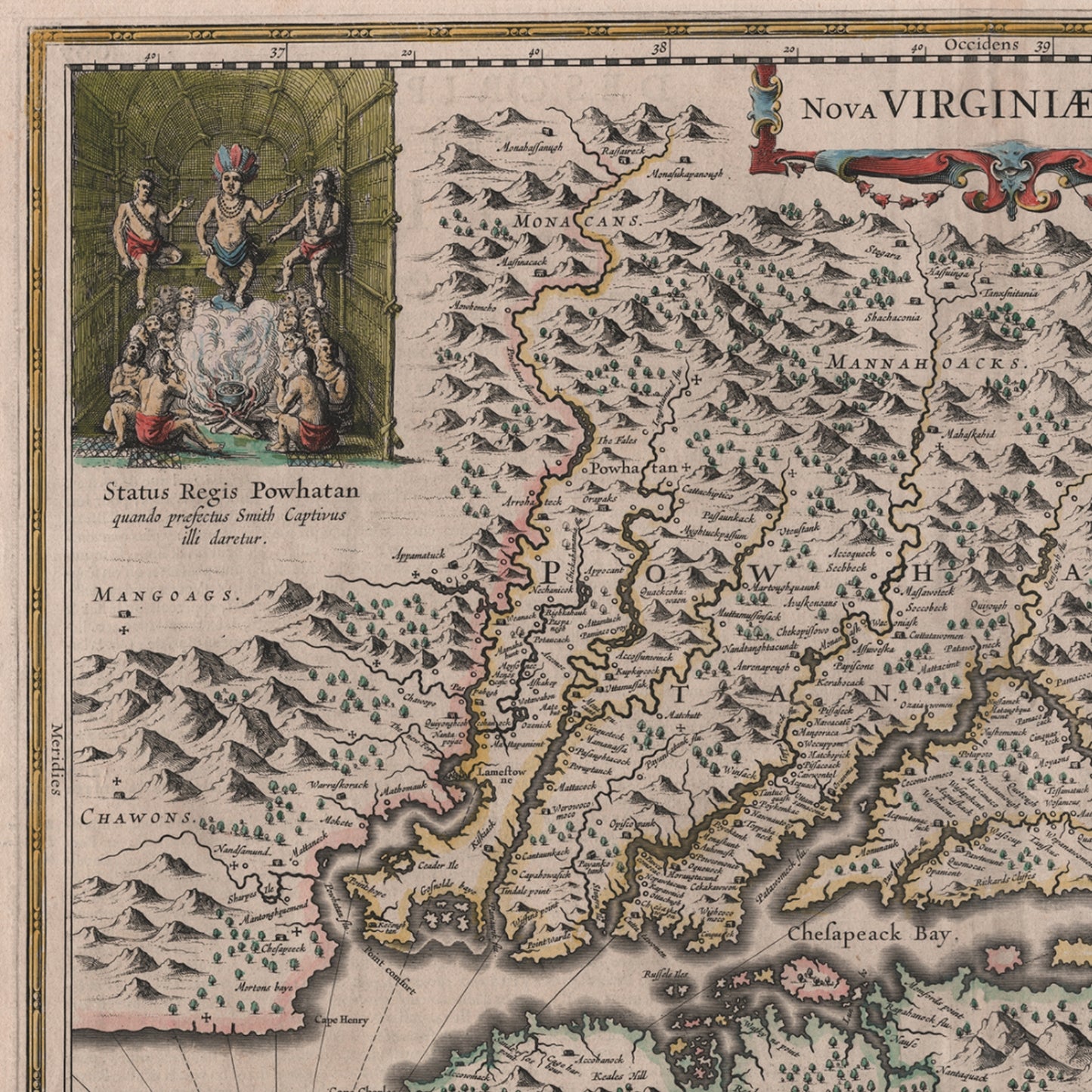 1630s Map of Virginia — Archival print — Nova Virginiae Tabula