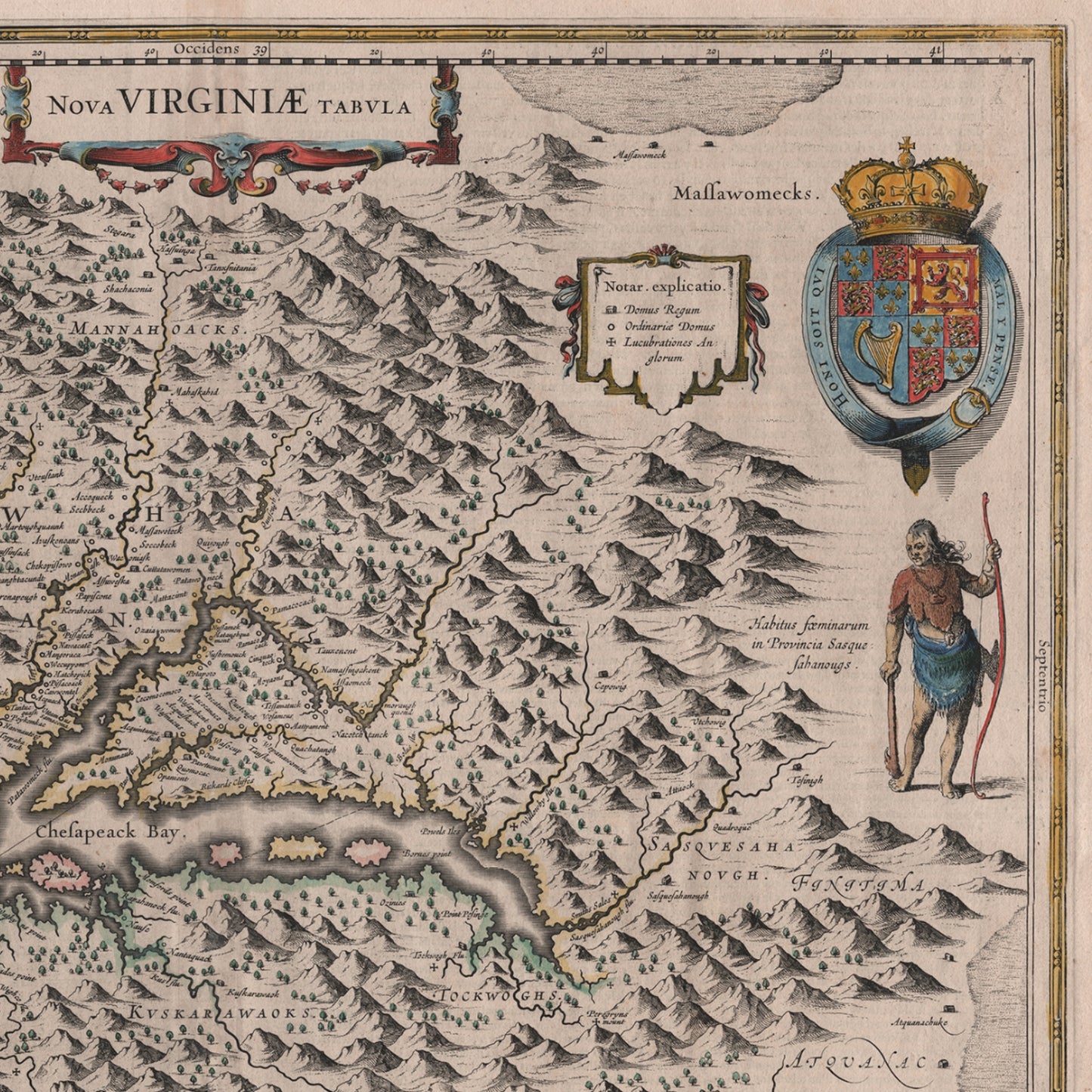 1630s Map of Virginia — Archival print — Nova Virginiae Tabula