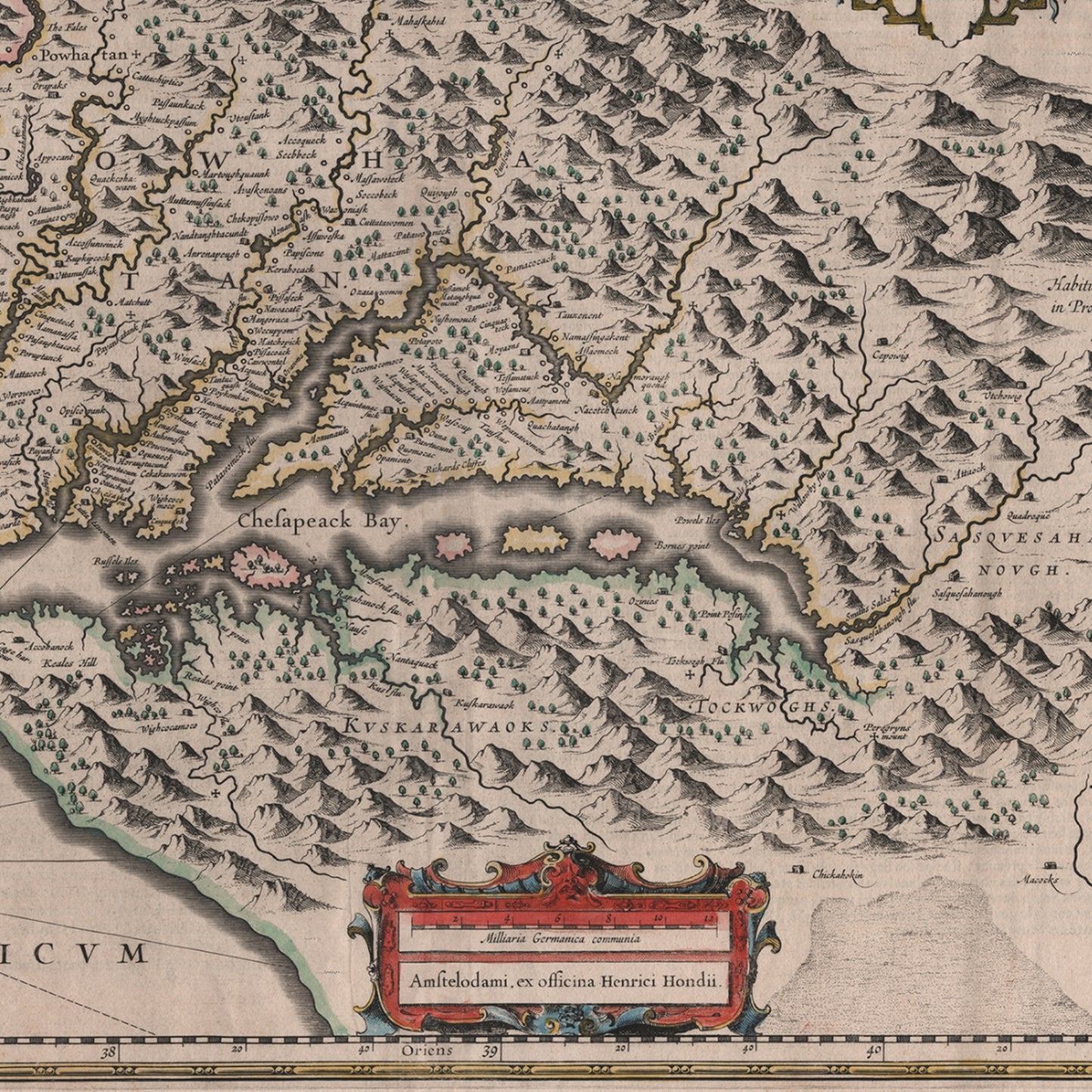 1630s Map of Virginia — Archival print — Nova Virginiae Tabula