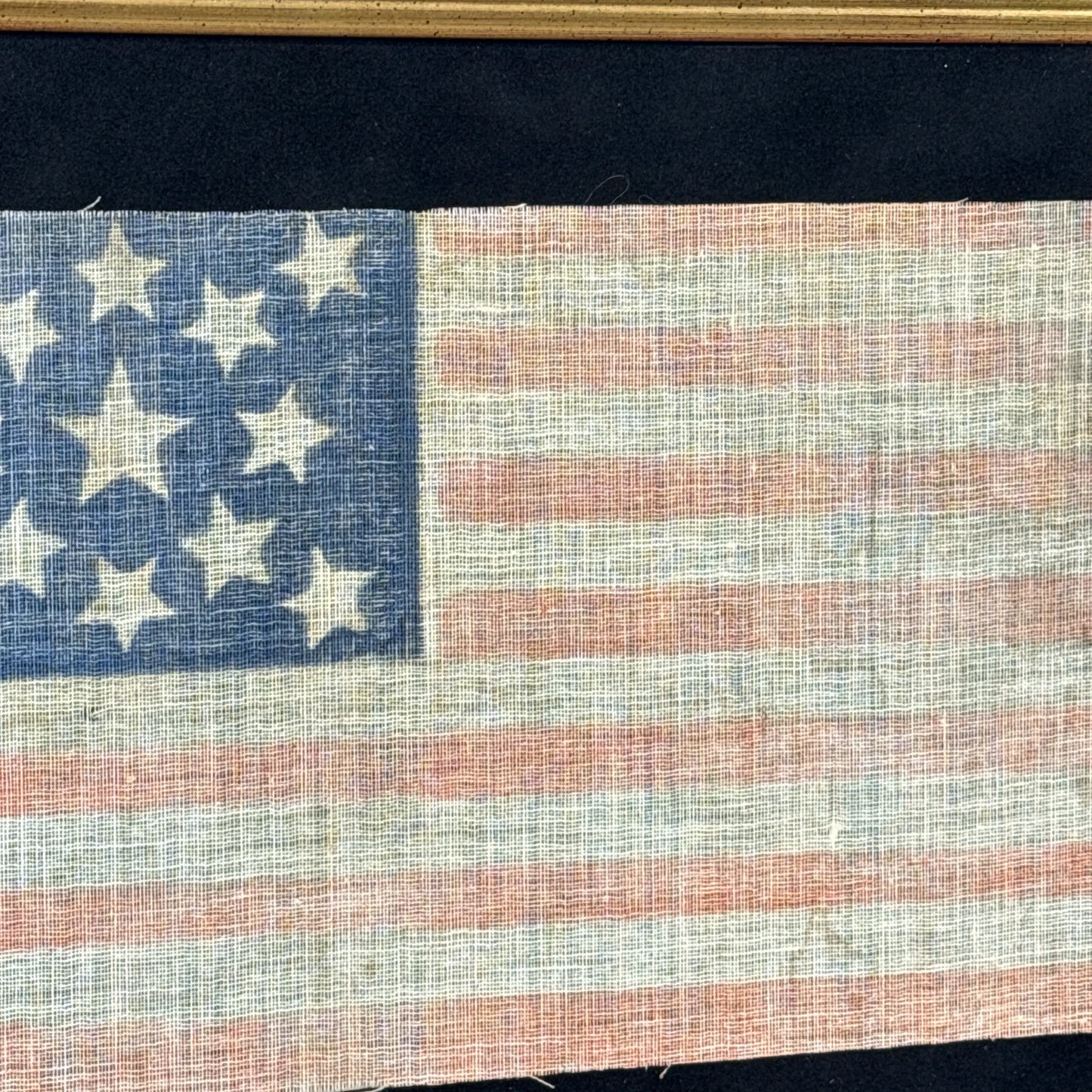 Thirteen star parade flag — Likely made for the first Centennial Celebration of American Independence