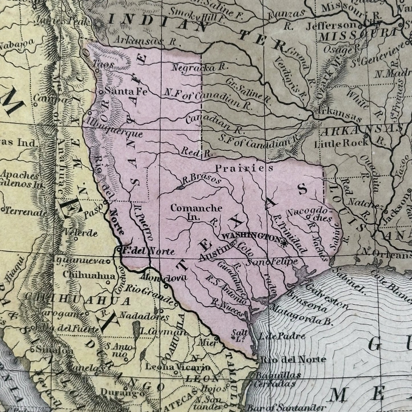 Hand-colored 1836 Map of North America—The year Texas declared independence