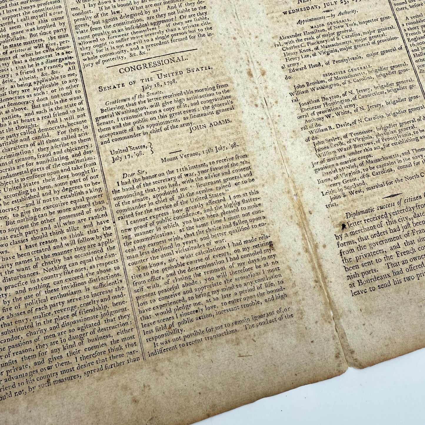 John Adams and George Washington in "The New-London Bee" of July 25, 1798