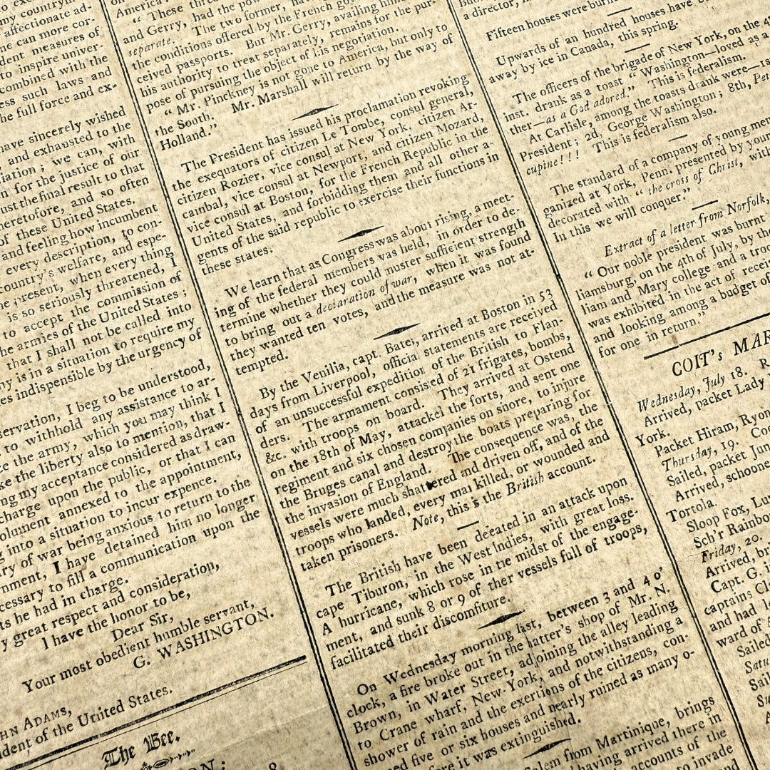 John Adams and George Washington in "The New-London Bee" of July 25, 1798