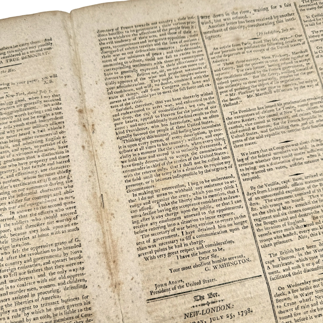 John Adams and George Washington in "The New-London Bee" of July 25, 1798