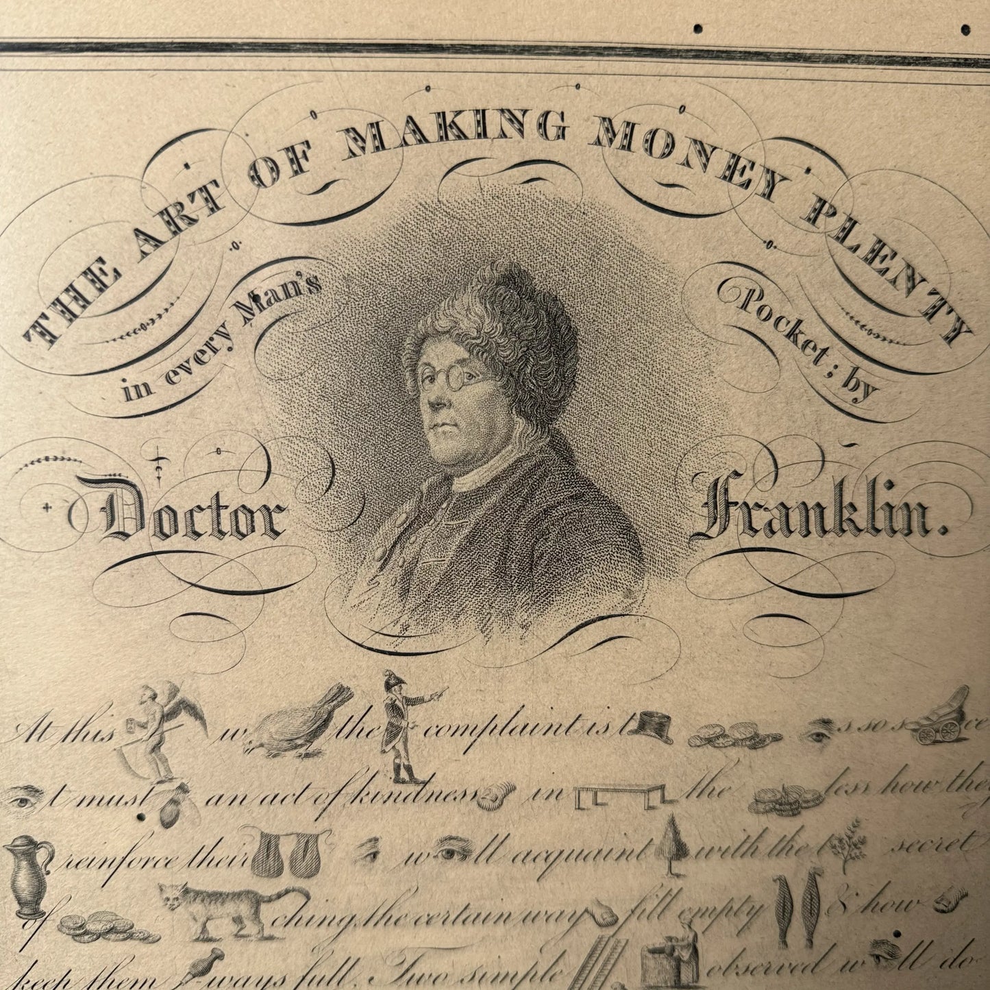 Benjamin Franklin — The Art of Making Money Plenty in every Man's Pocket — Framed