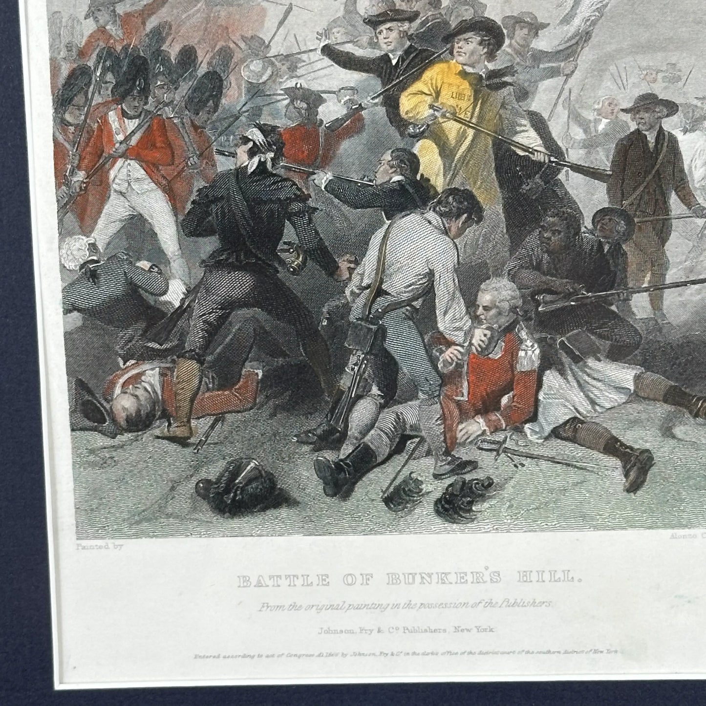 Close-up Bottom View of Ornate Gold-Framed 'Battle of Bunker's Hill' — Small, Highly Detailed Color Print — From The History List Store