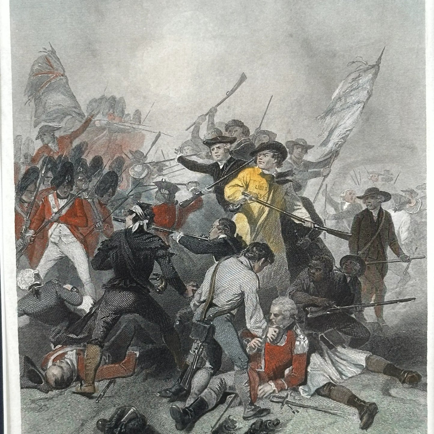 Close-up View of Ornate Gold-Framed 'Battle of Bunker's Hill' — Small, Highly Detailed Color Print — From The History List Store