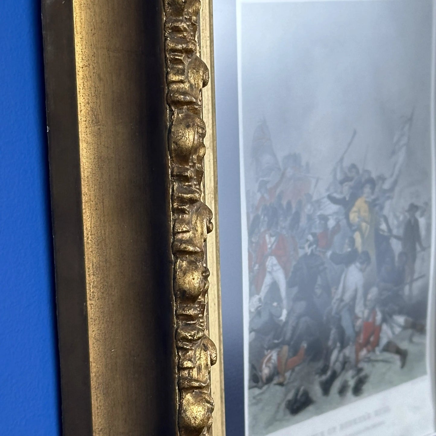 Close up of Ornate Gold Frame of "Battle of Bunker's Hill" — Small, highly detailed print, in color — From The History List Store