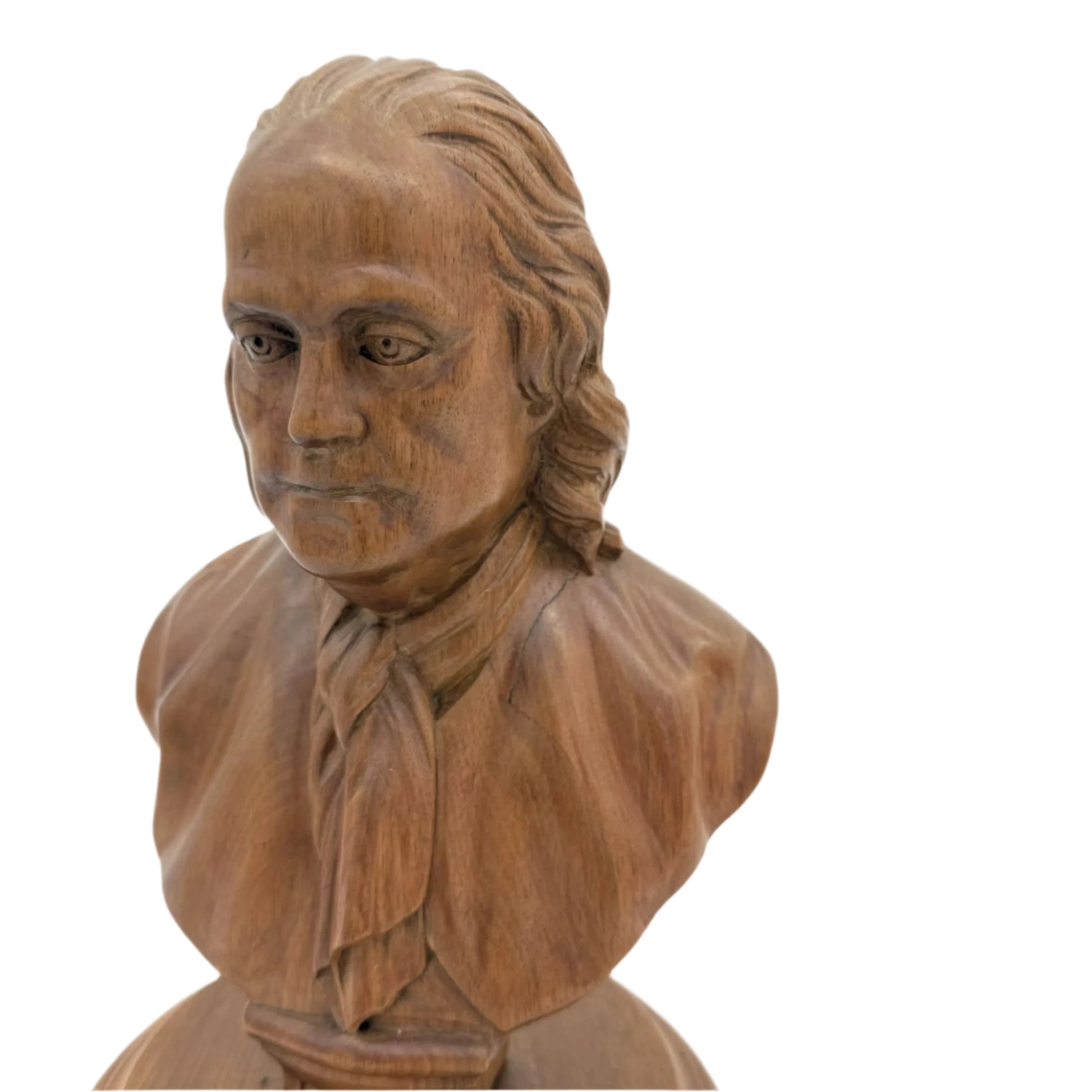Right angle of Ben Franklin Hand-carved wood bust from The History List Rare Finds