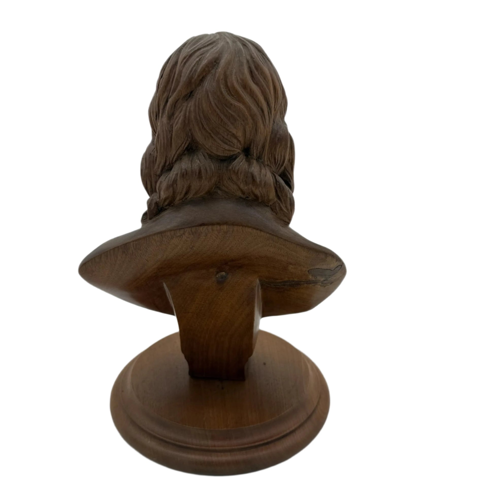 The back of Ben Franklin Hand-carved wood bust from The History List Rare Finds