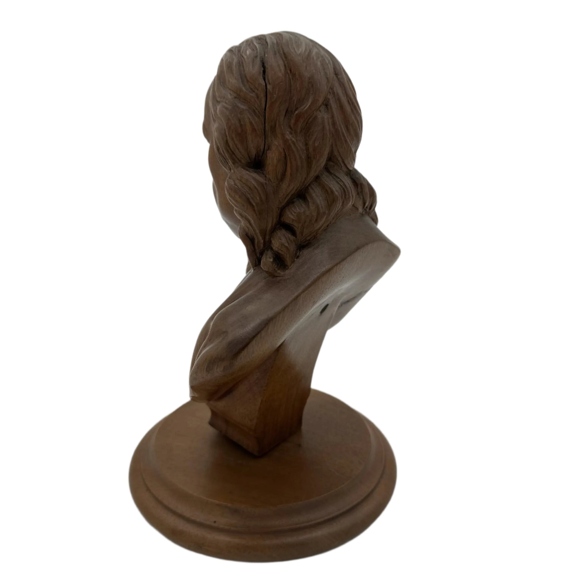 Back view of Ben Franklin Hand-carved wood bust from The History List Rare Finds