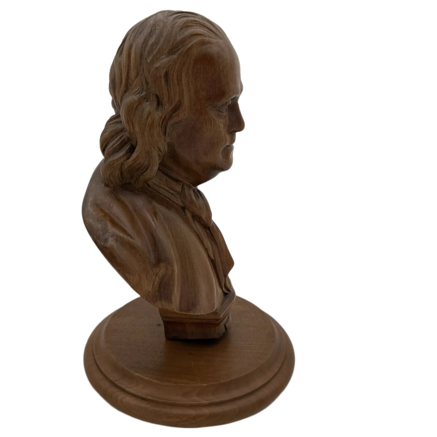 Right side of Ben Franklin Hand-carved wood bust from The History List Rare Finds
