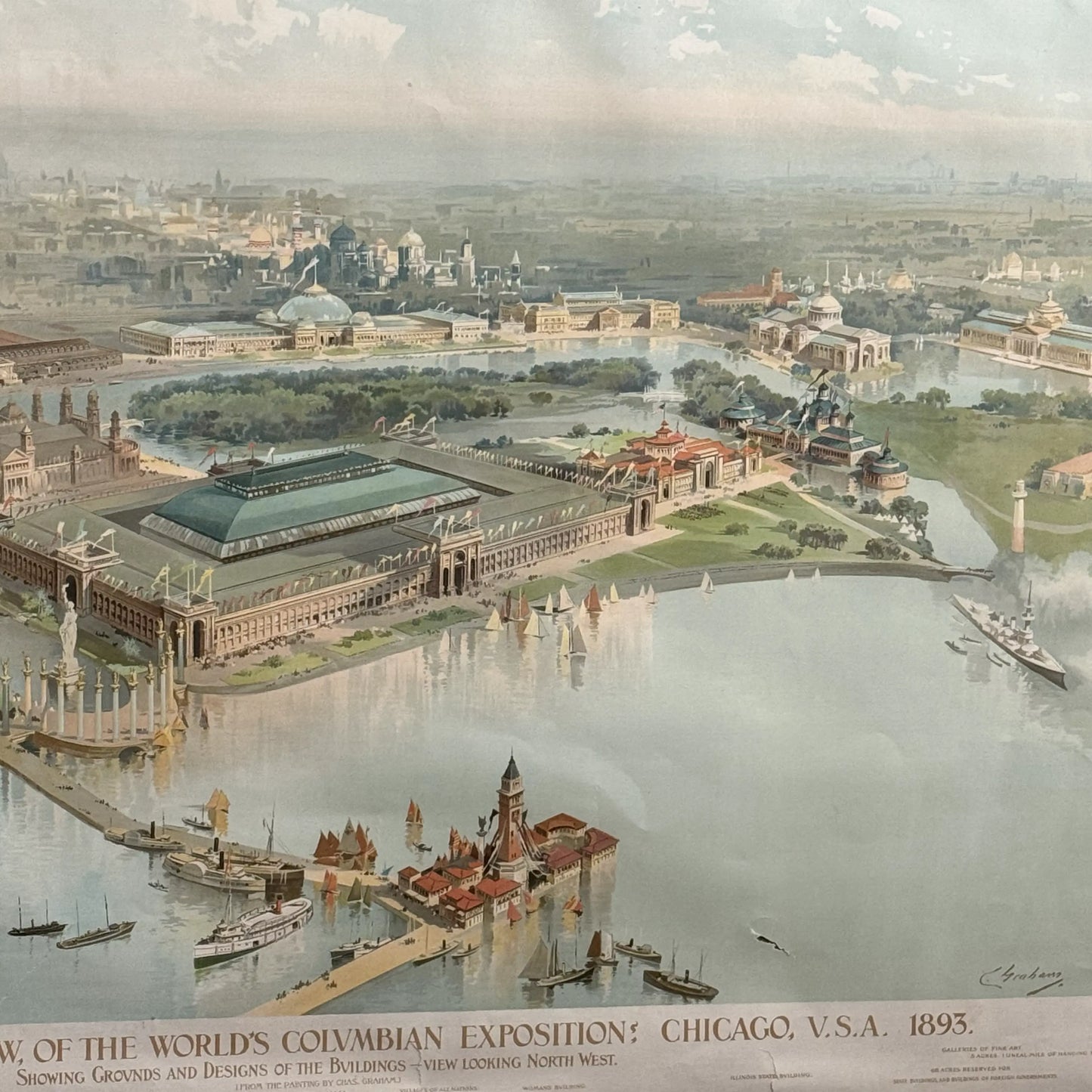 "Official Birds-eye View of the Columbian Exposition; Chicago U.S.A. 1893" — Framed