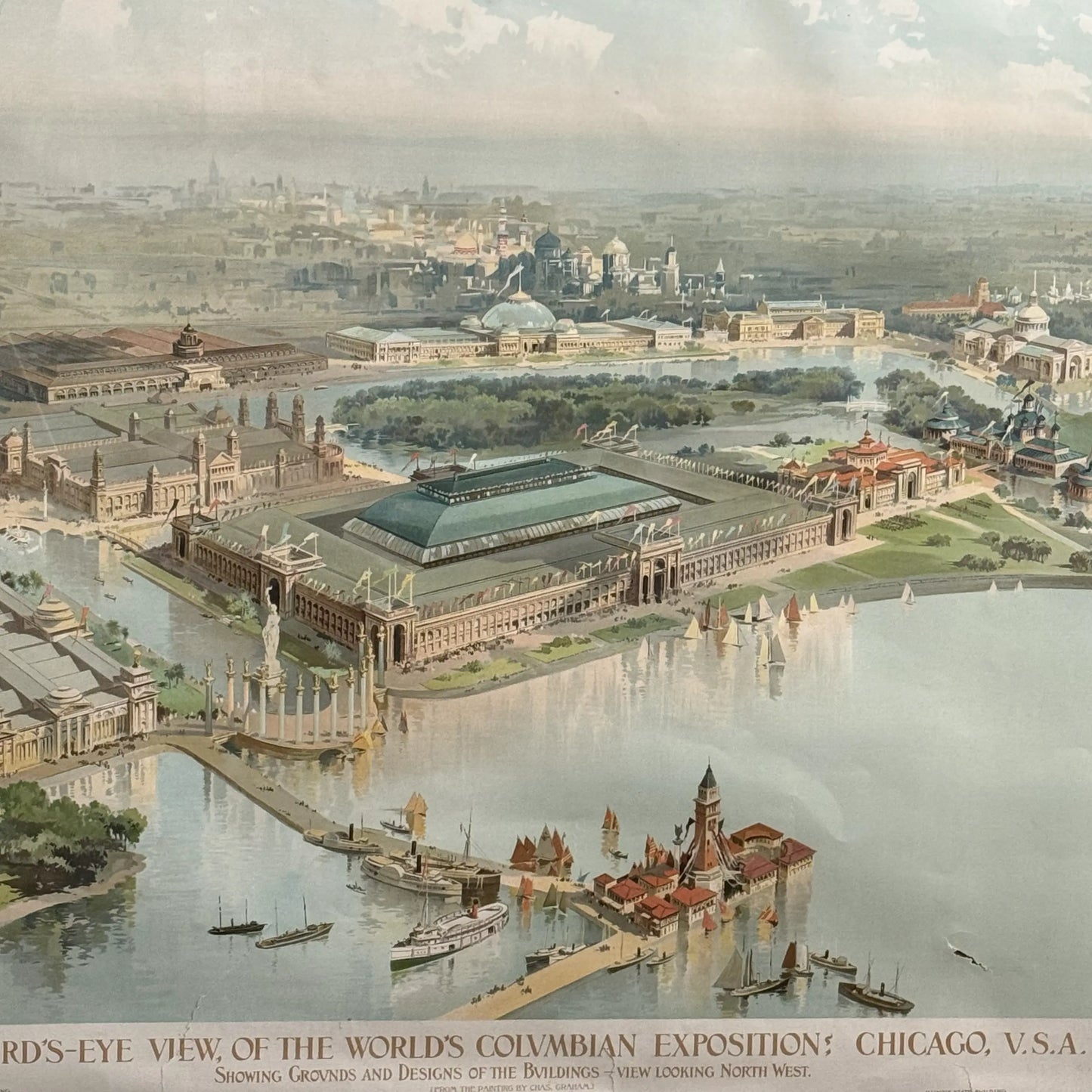 "Official Birds-eye View of the Columbian Exposition; Chicago U.S.A. 1893" — Framed