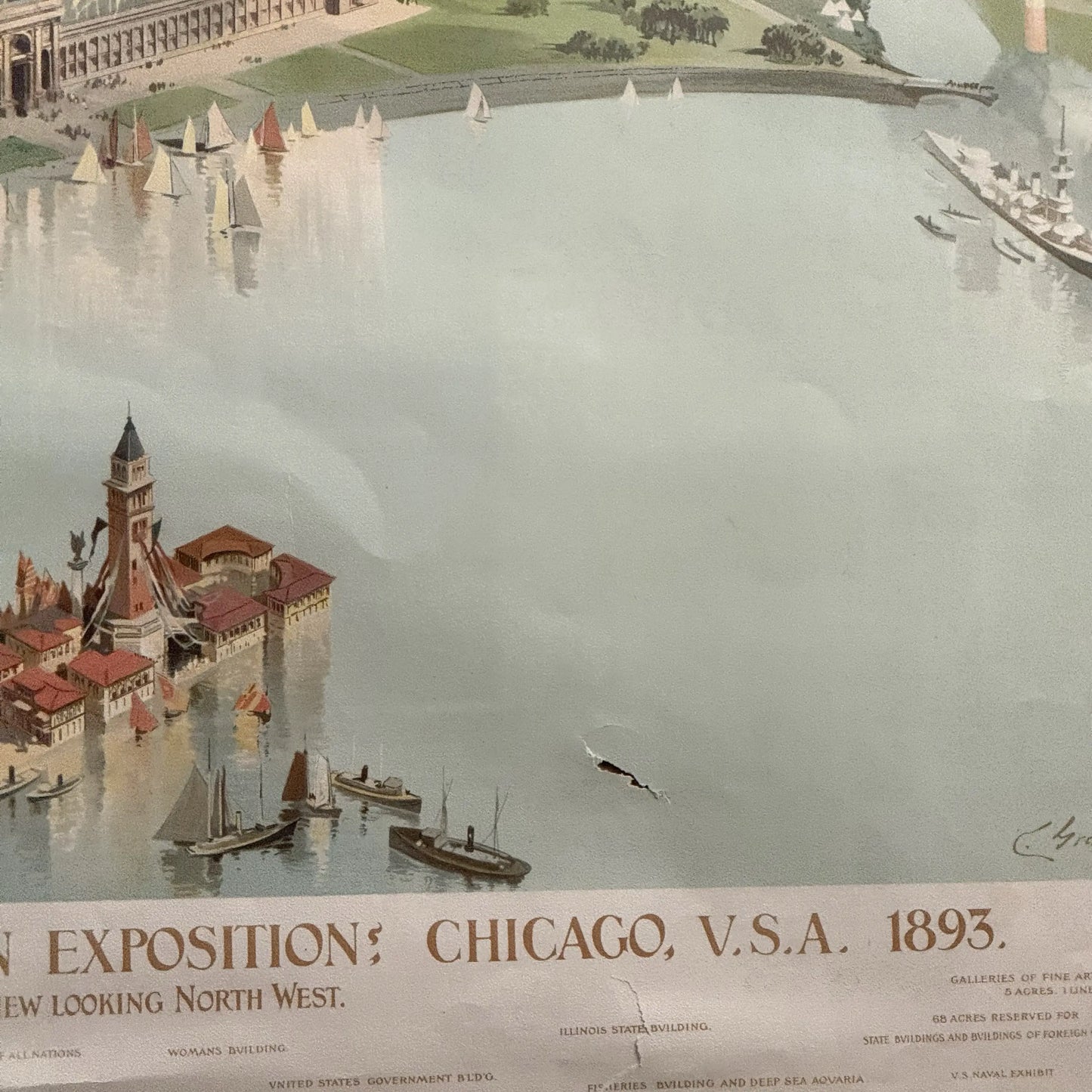 "Official Birds-eye View of the Columbian Exposition; Chicago U.S.A. 1893" — Framed
