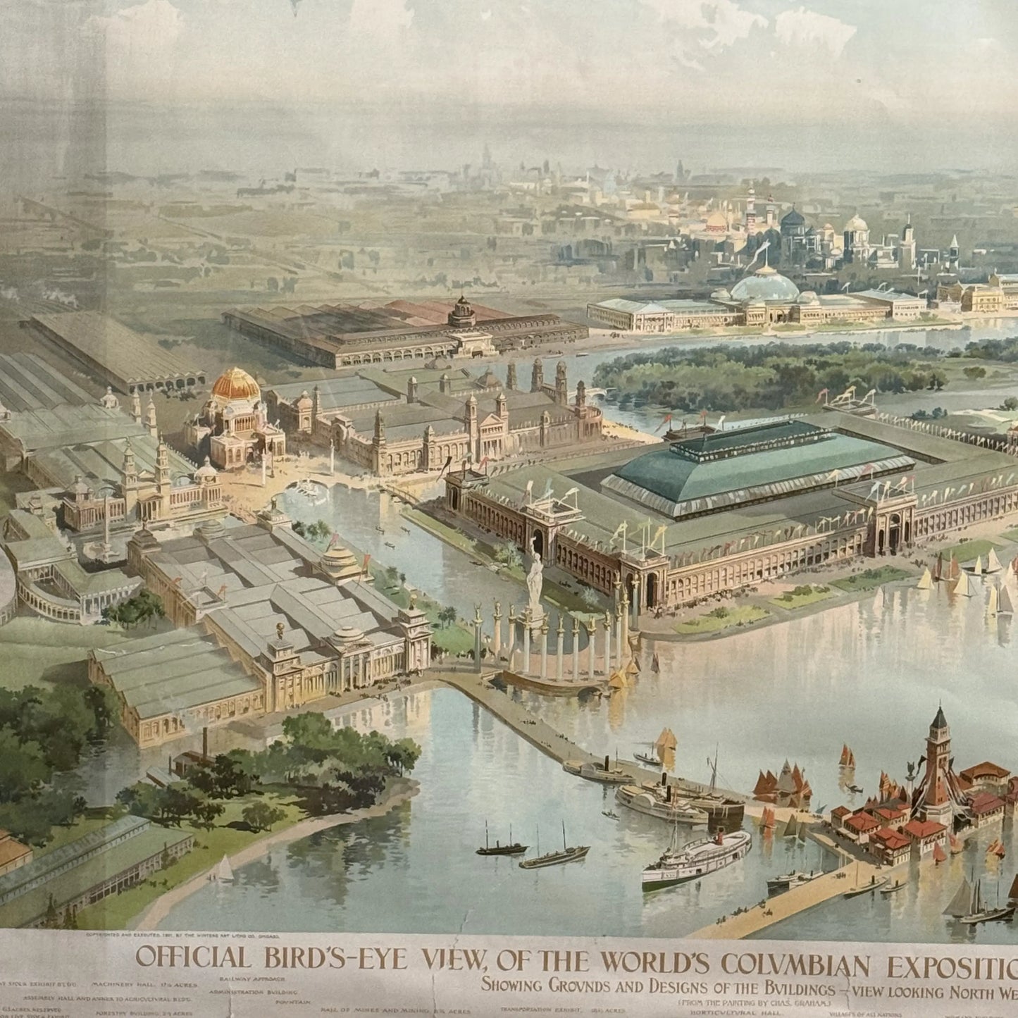 "Official Birds-eye View of the Columbian Exposition; Chicago U.S.A. 1893" — Framed