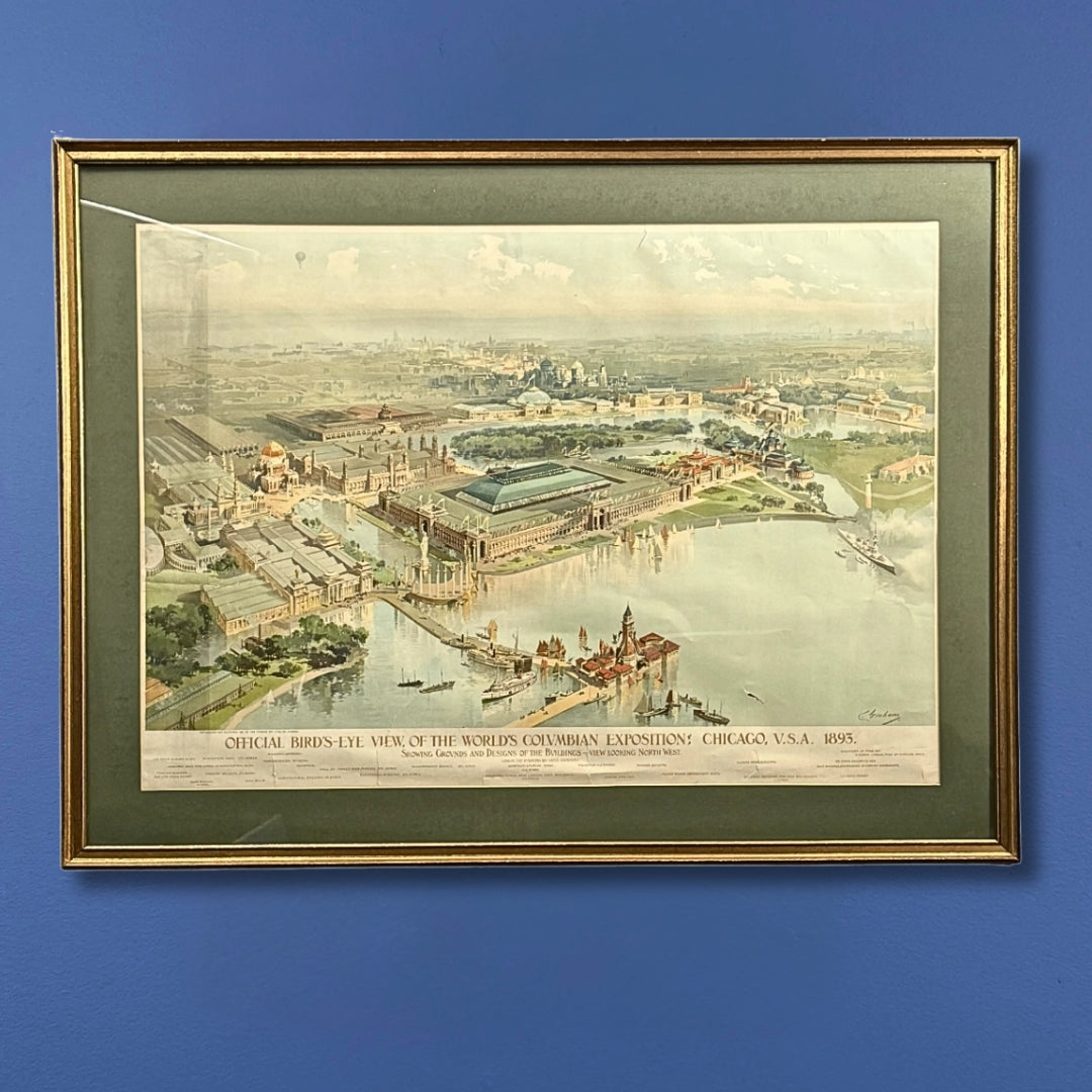 "Official Birds-eye View of the Columbian Exposition; Chicago U.S.A. 1893" — Framed